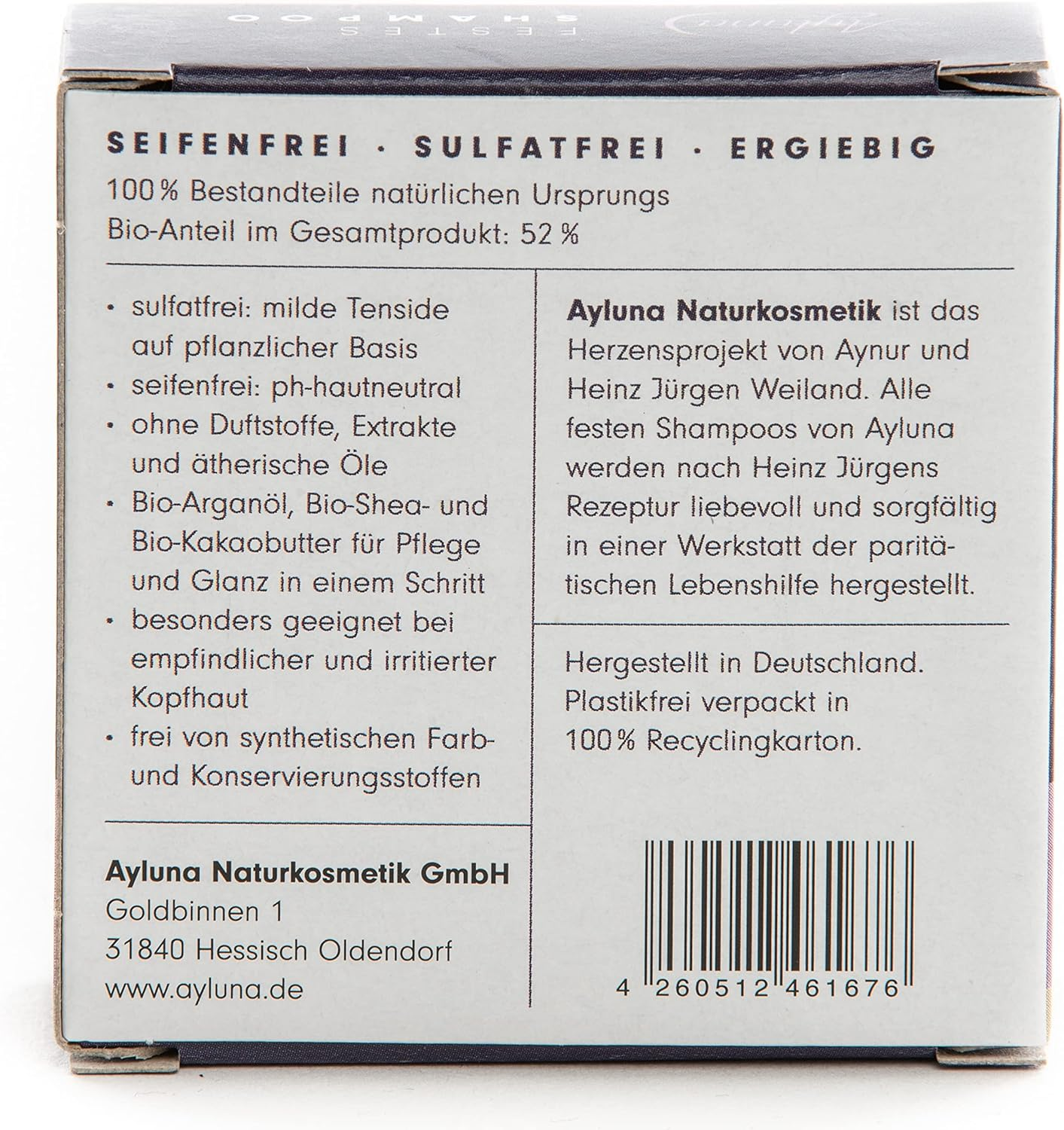 Ayluna Solid Shampoo Sensitive, Washes and Nourishes Easily and Ph Neutral like a Conventional Shampoo, Your Hair Is Gently Freed of Dirt and Washing It into a Soothing Ritual, 1 X 60 G image number 6