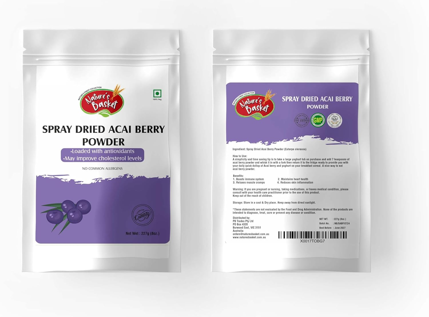 Nature'S Basket Spray Dried Acai Berry (Euterpe Oleracea) Powder (227 Gram) image number 1
