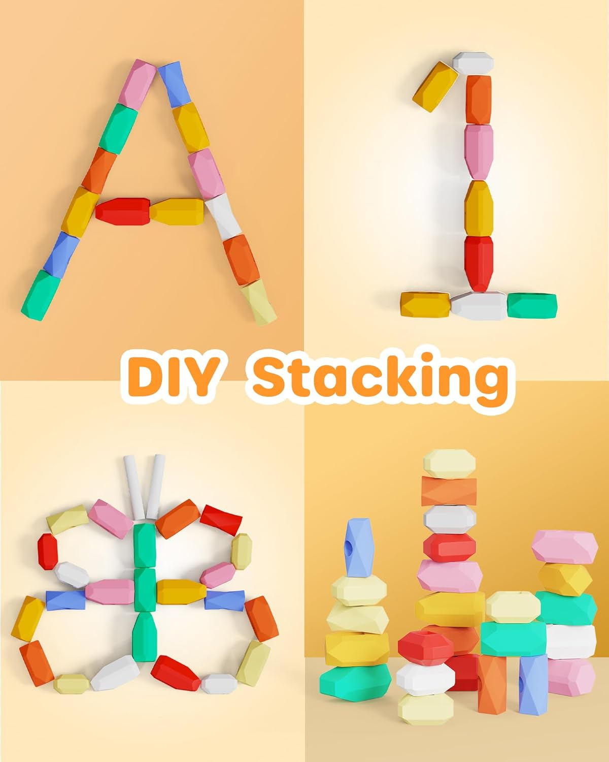 D-Fantix 39 PCS Silicone Sorting Stacking Rocks Stones, Sensory Learning Montessori Toys for 3 4 5 6 Year Old Kids, Educational Stacking Toys Building Blocks for Toddlers image number 3