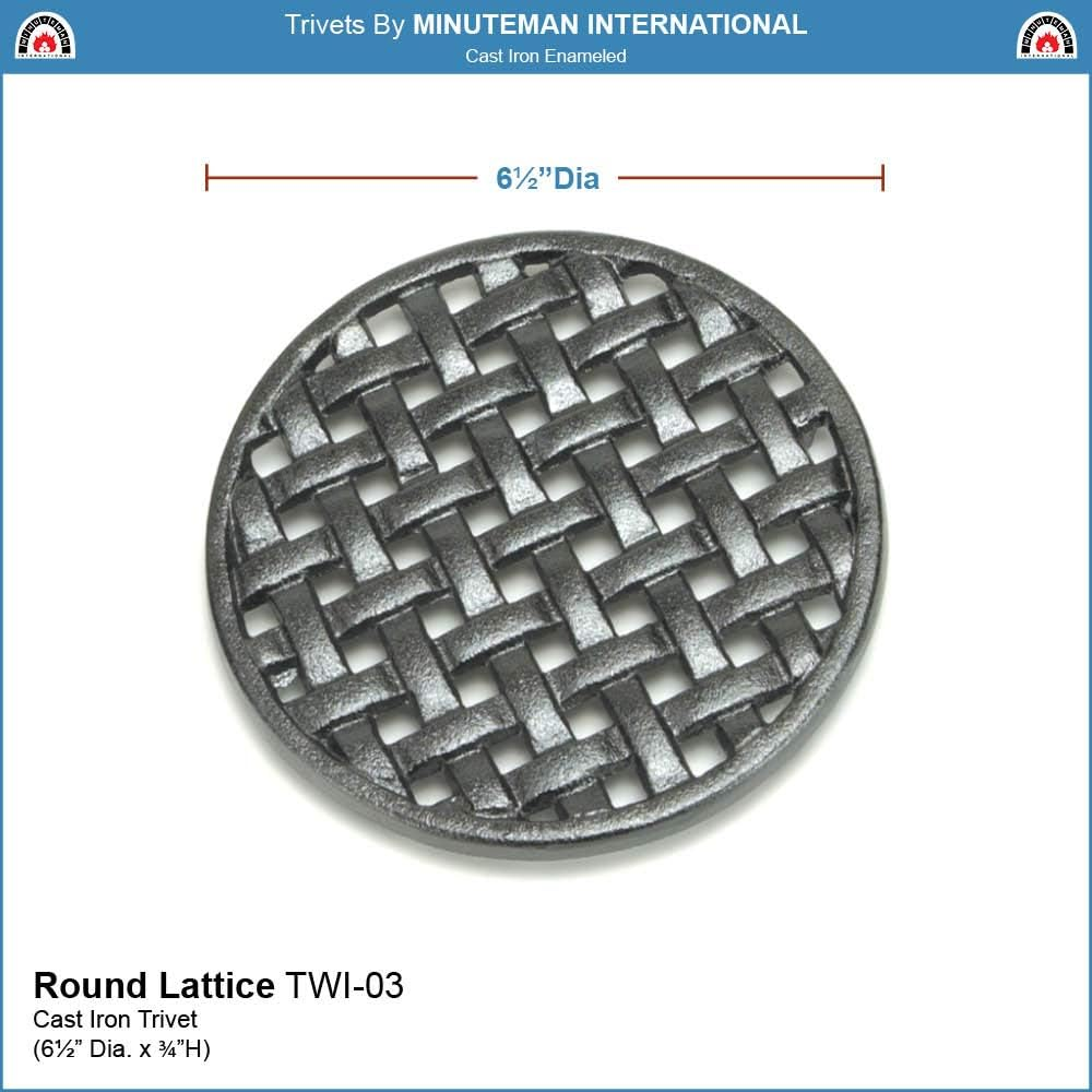 Minuteman International TWI-03 round Lattice Woodstove Tabletop Cast Iron Trivet, Black