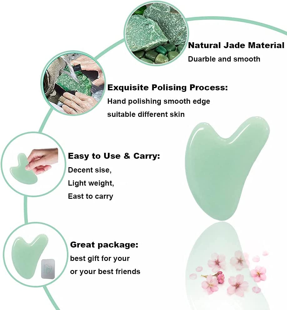 Ditind Gua Sha, Guasha Tool for Face, Natural Jade Stone Gua Sha Tool for Face and Body SPA, Gua Sha Scraping Massage Tool for Toxins Prevents Wrinkles and Acupuncture Therapy - Green image number 6
