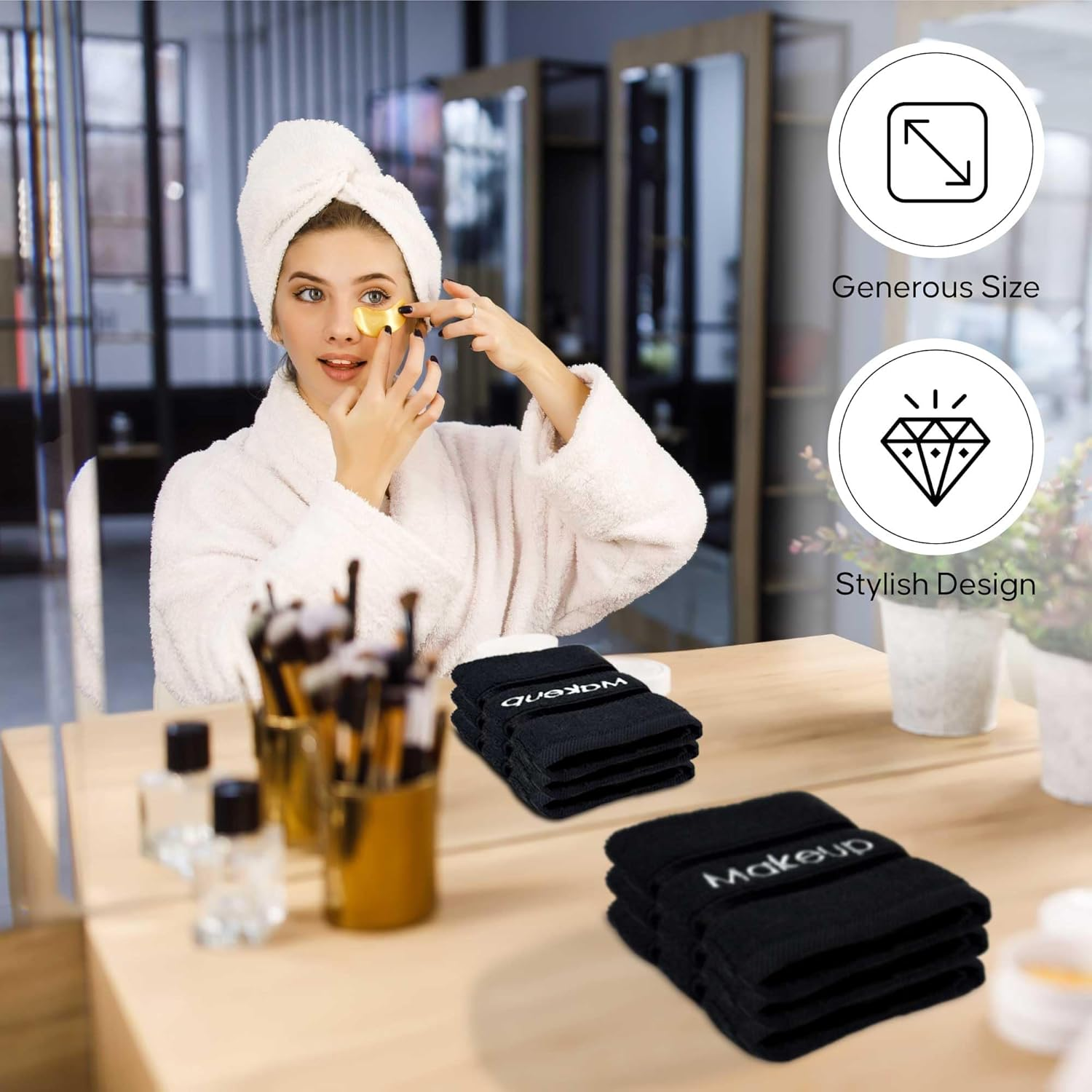 YRALY Makeup Towels - Pack of 6 - Soft Cotton Wash Cloths for Face & Makeup Removal, Airbnb Essentials for Hosts, Luxury Washcloths (13X13 Inches. Black)
