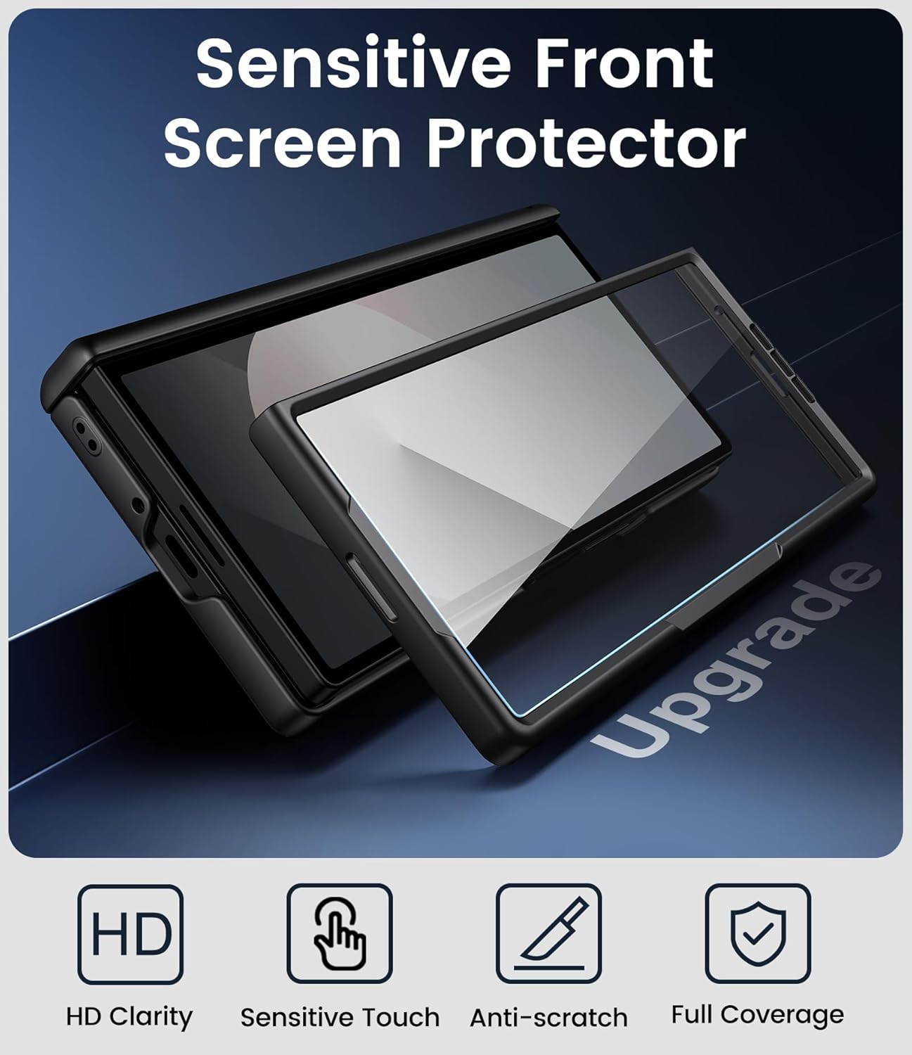 SIXBOX for Samsung Galaxy Z Fold 6 Case Slim with Stand, Tempered Screen Protector & Hinge Protection & Slim Thin, 360&deg; Full Body Rugged Hard Protective Phone Case for Galaxy Z Fold 6 5G 2024, Black - Black image number 4