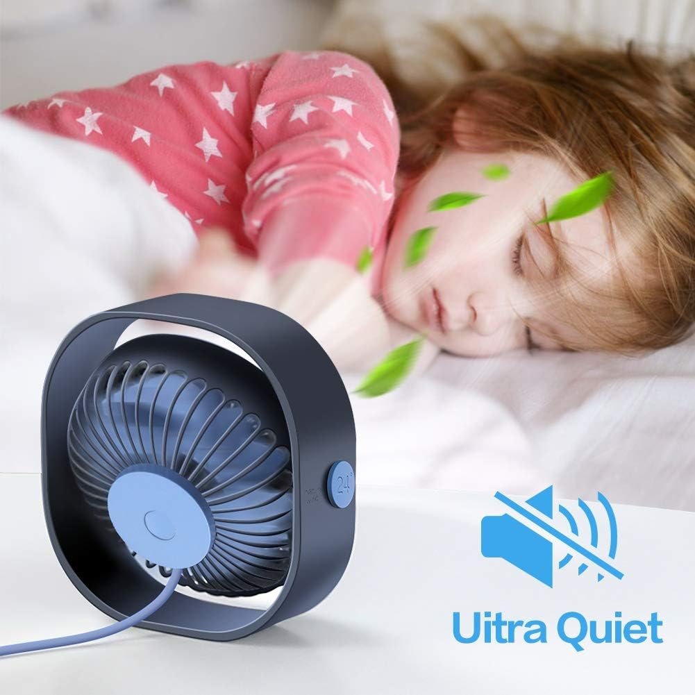 USB Desk Fan Small Personal Fan &ndash; Quiet 3-Speed Mini Table Fan for Home Office Travel, Portable Desktop Cooling Fan with Strong Airflow, USB Powered (Navy Blue) - Blue image number 5