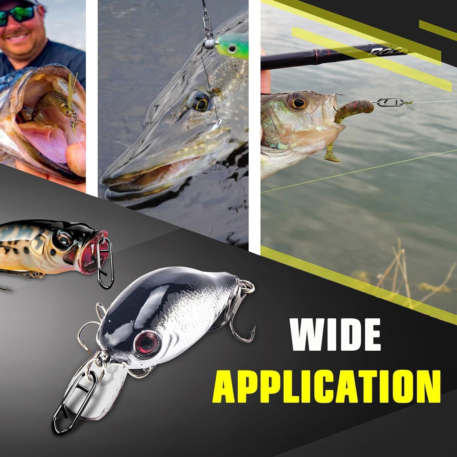 50Pcs Stainless Steel Fishing Power Speed Clips High Strength Fishing Connector Swivels Snaps for Quick Change Fishing Lure Tackle Saltwater Freshwater(Black) image number 2