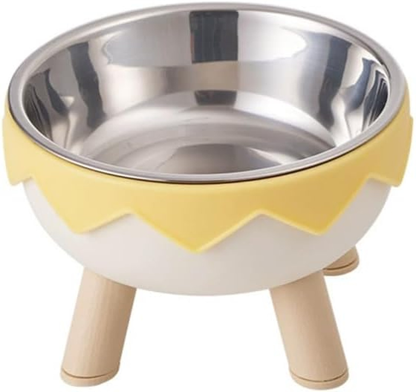AIMALL Raised Eggshell Pet Bowl for Cats and Small Dogs &ndash; 5.6In Elevated Macaron Colour Stainless Steel Feeding Bowl with Neck Protection and Non-Slip Base