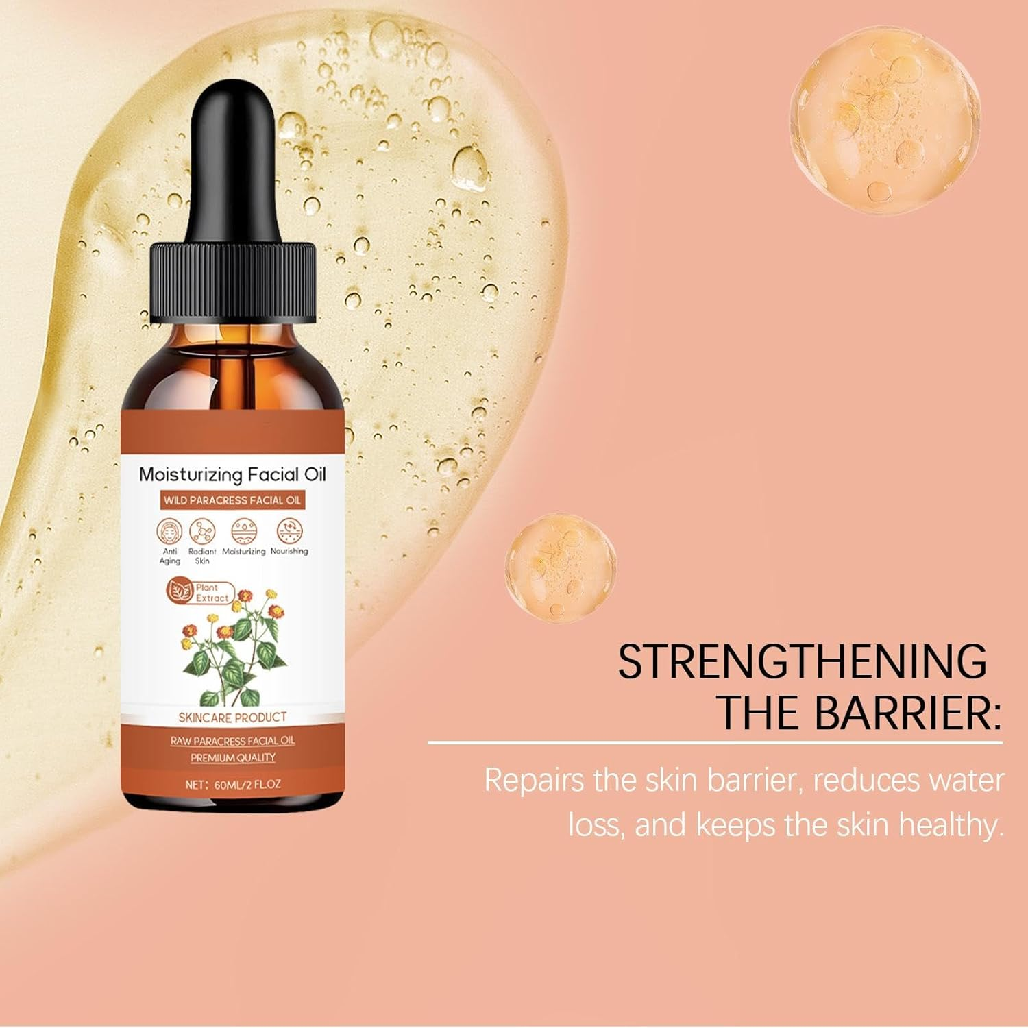 Facial Oil Moisturizer - 60ML Firming & Hydrating Face Oil for Women, Anti-Aging Facial Serum with Paracress Extract, Suitable for Dermaplaning, Skincare Oil for Fine Lines & Intense Hydration (1PCS) - 2Pcs image number 4