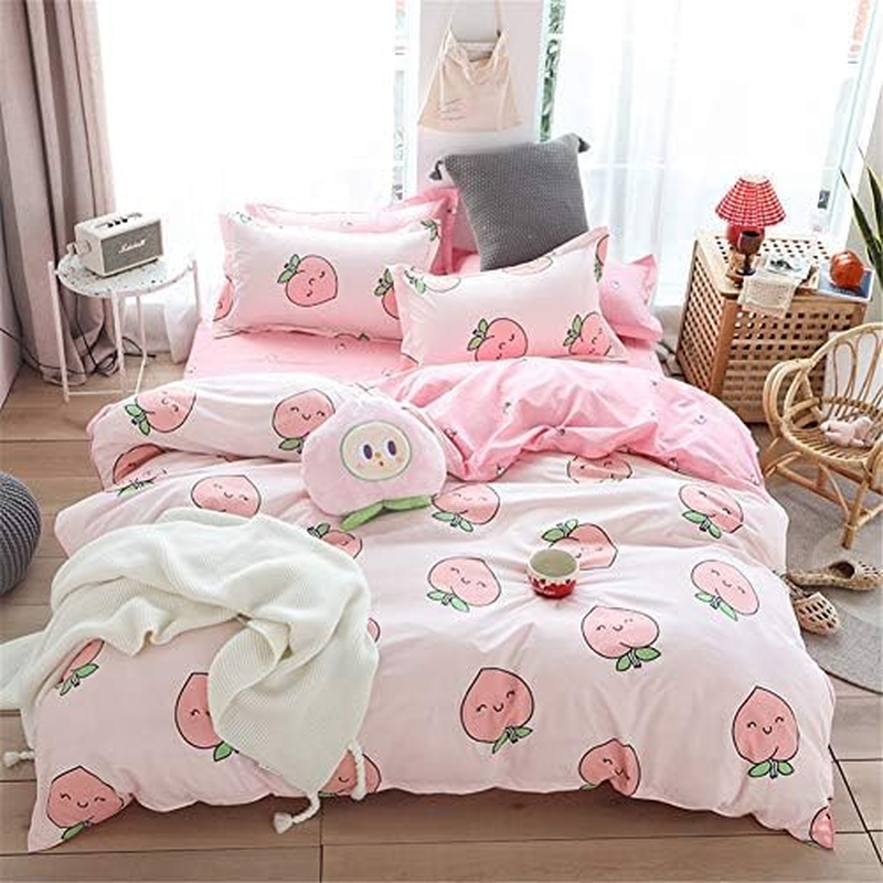 Meiju Duvet Cover Set 3 Pieces, Single Quilt Cover & Pillowcases of Peach Fruit Print Microfibre Kawaii Pale Pink Reversible Breathable Bedding Set Zip Design(Cute Peaches,135X200Cm) image number 5