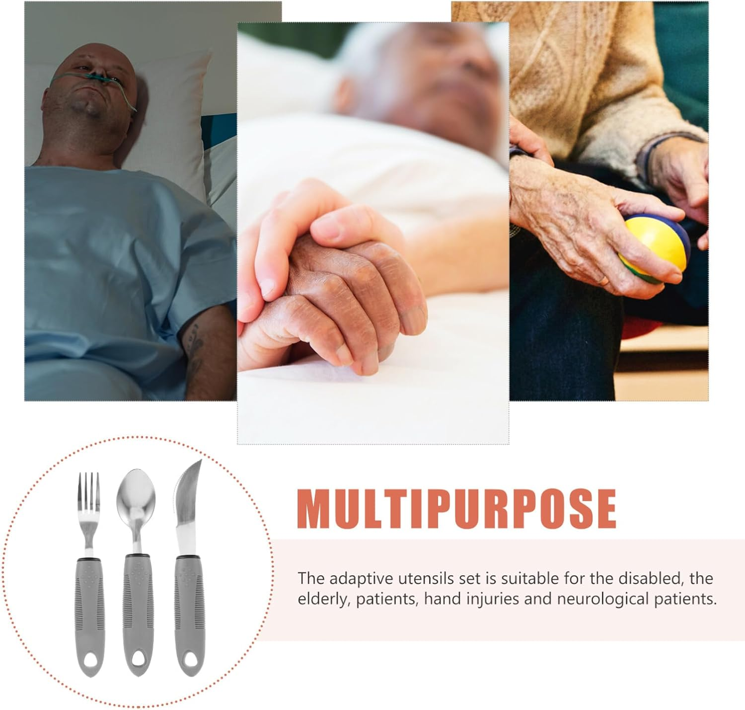 Mobestech Anti-Shake Utensils Set for Disabled Elderly Adaptive Eating Set Spoon Fork Knife Assistive Tableware Kit