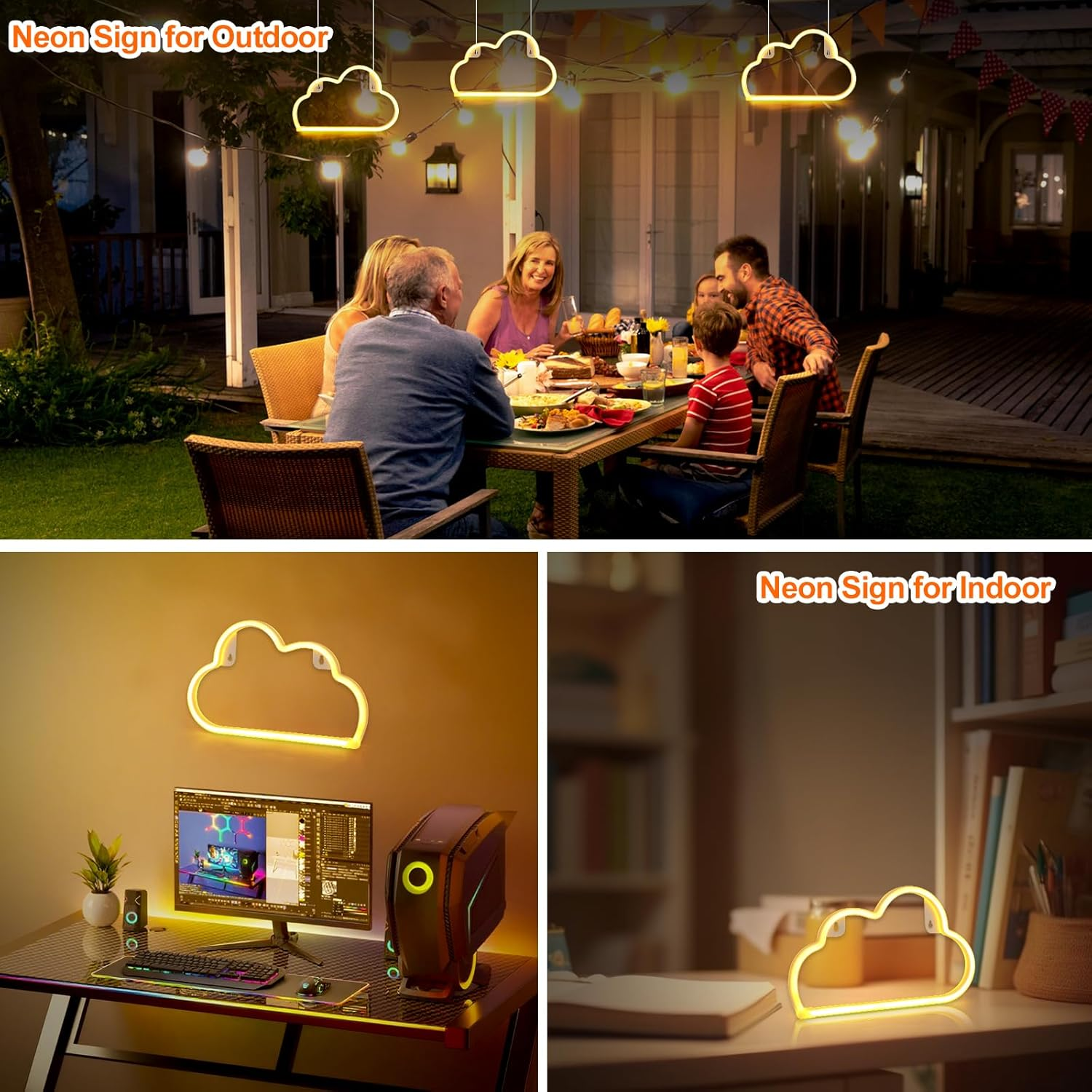 Gpurplebud Cloud Neon Sign, LED Cloud Sign Shaped Decor Light Warm White image number 1