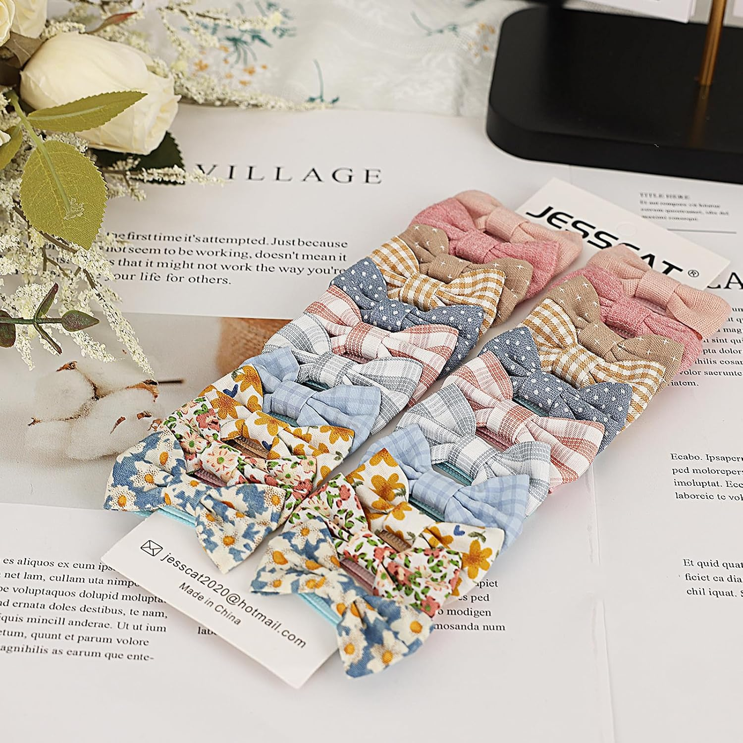 JESSCAT 37 Pcs Hair Clips for Girls with Bows Flower, Fully Lined Alligator Clips and Barrettes, Fabric Handmade Barrettes Hair Accessories for Girls Baby Infants Toddler Kids image number 6