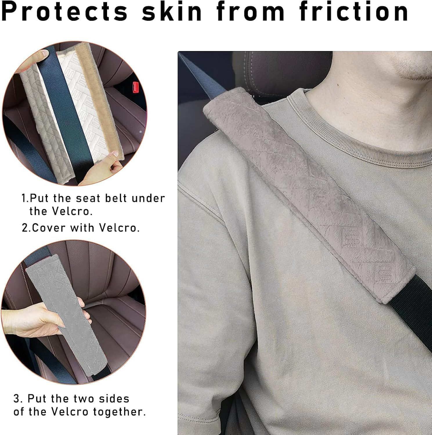 Universal 2-Pack Car Seat Belt Covers - Soft Shoulder Strap Pads for Comfortable Driving, Adjustable Breathable Harness Pad Protector - Car Interior Accessories(Grey) image number 6