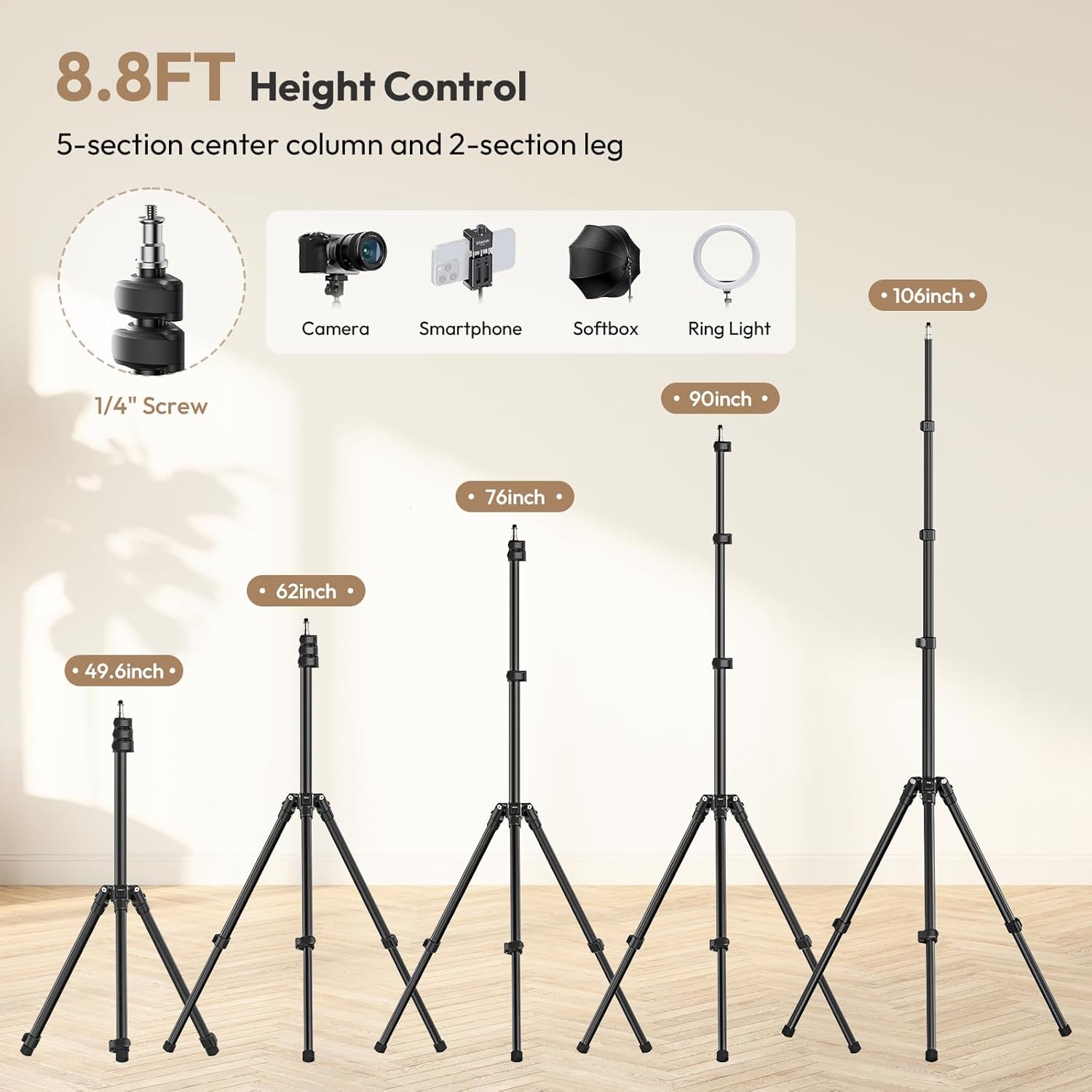 ULANZI T270 Photography Light Stand - 8.8Ft/270Cm Adjustable Tripod Stand, Aluminum Studio Lighting Stand for Softbox, LED Video Light, Reflector, Strobe, Photo Video Photography image number 3
