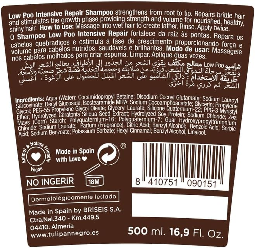 Black Tulip Low Poo Shampoo Intensive Repair No Sulphates Brown Fresh 500 Ml