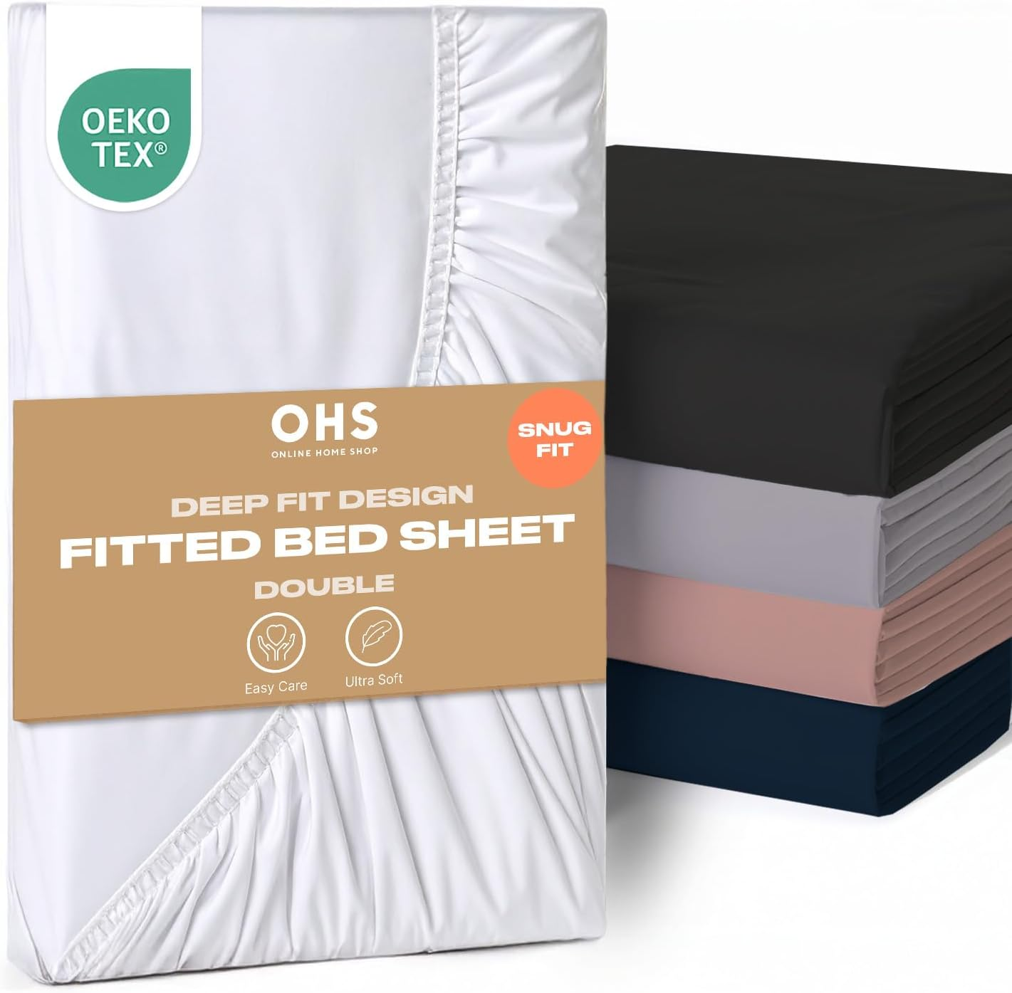 Brentfords White Fitted Double Sheet, Double Bedsheets Deep Fitted Easy Care Ultra Soft Fade Resistant, Microfibre Double Bed Sheet Bedding Linen image number 4
