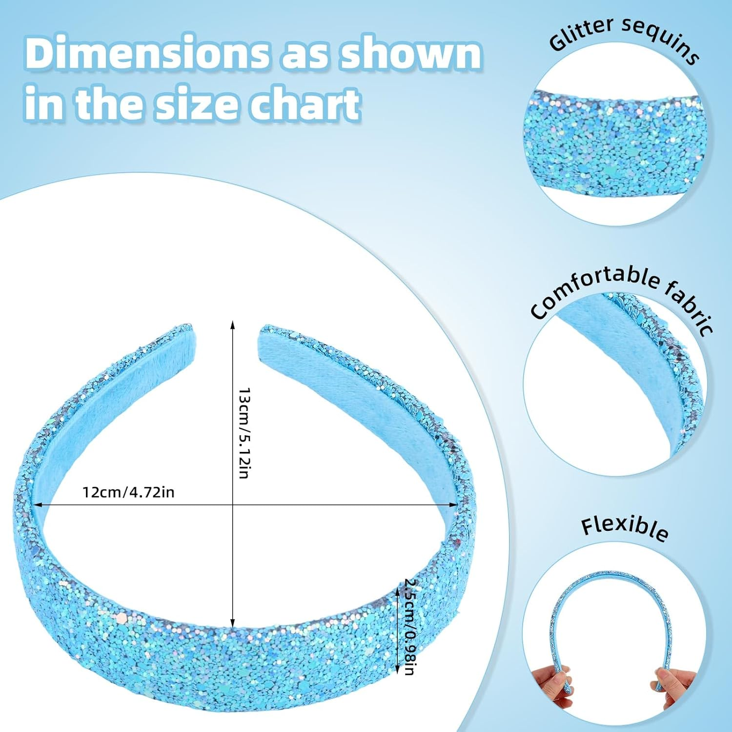 6Pcs Glitter Headbands for Girls & Women, Sparkly Rainbow Sequin Hairbands Bling Hair Accessories for Birthday Holiday Party image number 1