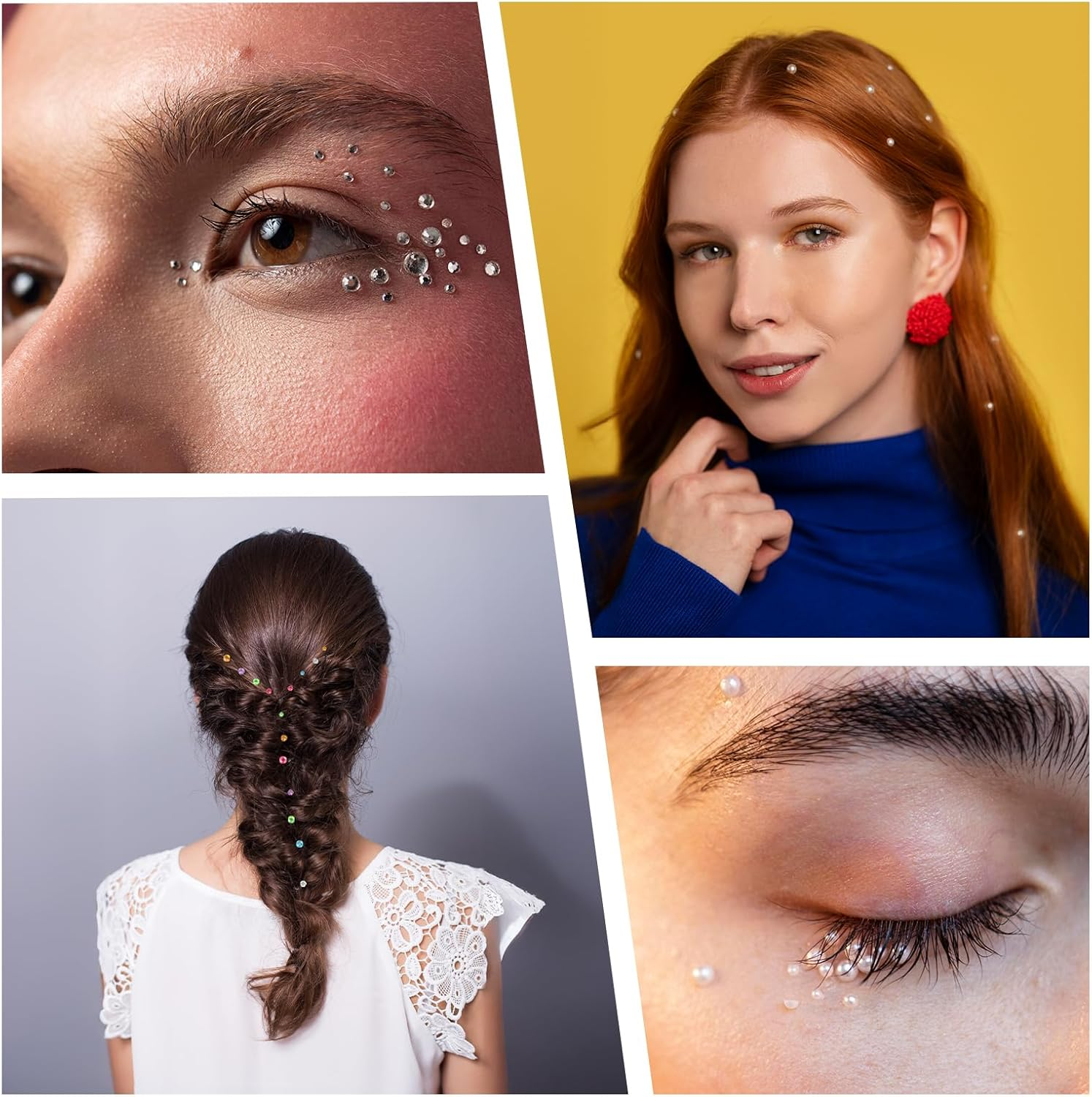 1465P Face Gems, 5 Different Types Self-Adhesive Hair Gems, Face Gems Stick for Eyes, Body, Hair, Makeup, Festival Decorations, DIY Crafts image number 1