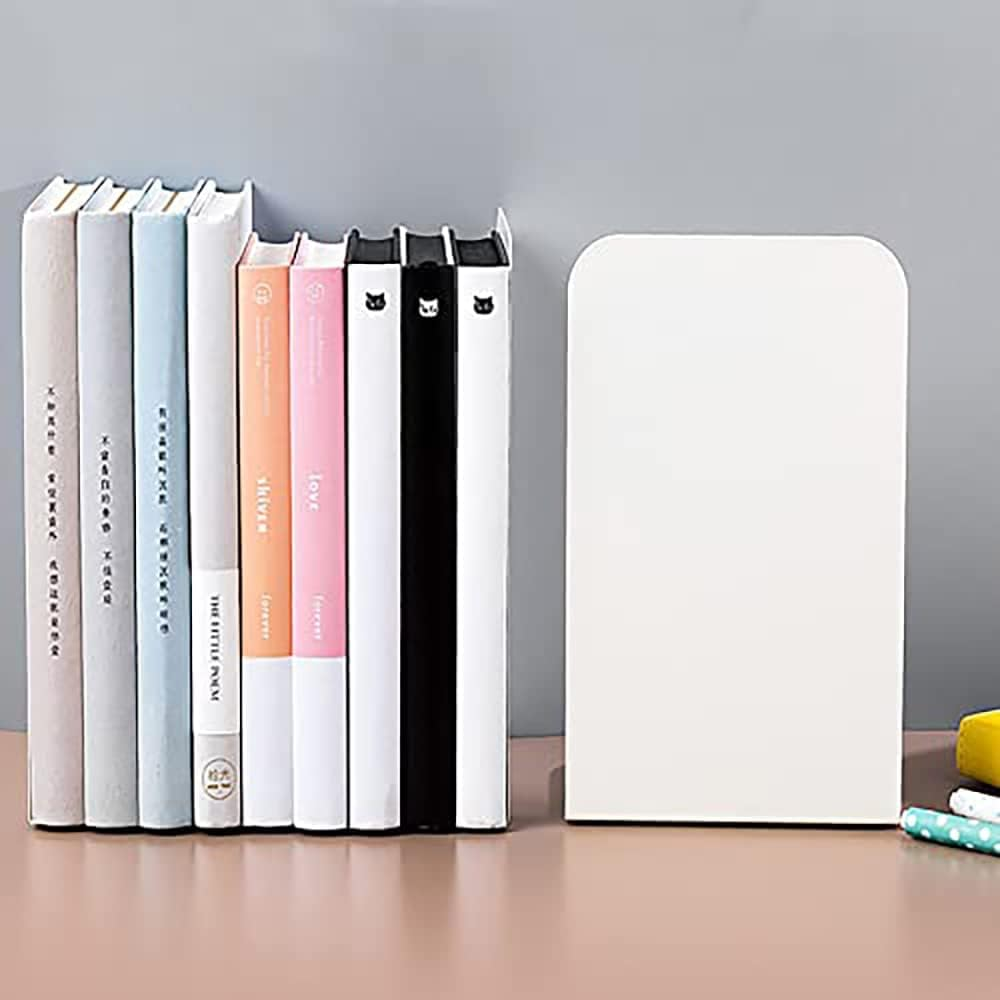 8 Pieces Bookends, White Book End, Heavy Metal Non Skid Sturdy Decorative Great for Bookshelf Office School Library - 4, Black image number 3