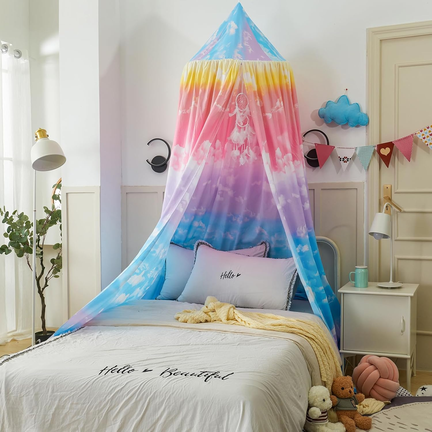 Princess Decor Canopy for Kids Bed, Soft and Durable Bed Canopy for Girls Room Tent Canopy Dreamy Mosquito Net Bedding, Children Reading Canopies Indoor (Rainbow) image number 1
