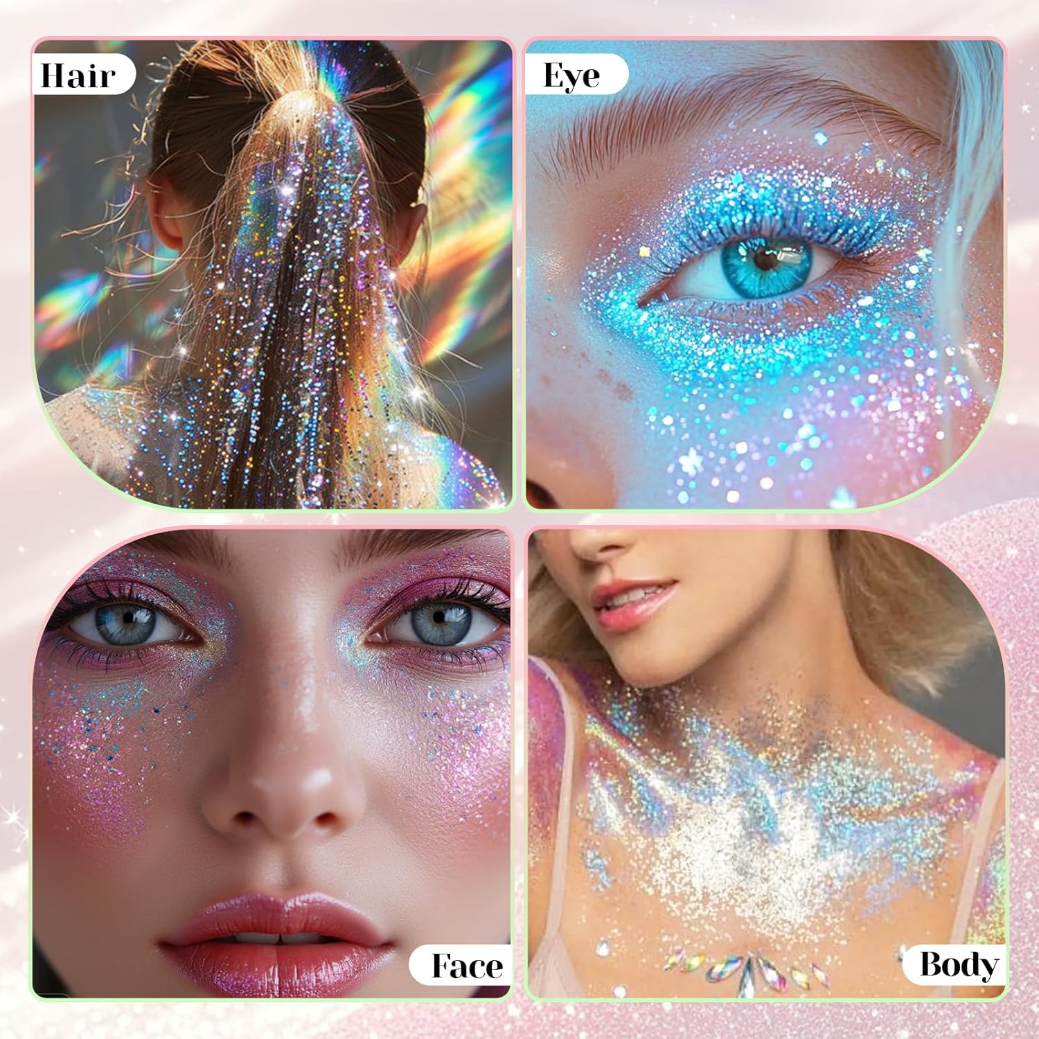 DAGEDA 50Ml Roll-On Body Glitter,Holographic Eye Face Hair Glitter Gel for Festival Outfit Mermaid Accessories,Chameleon Color Body Shimmer Makeup Rave Outfits Accessories for Women (Dazzle) - Dazzle image number 2