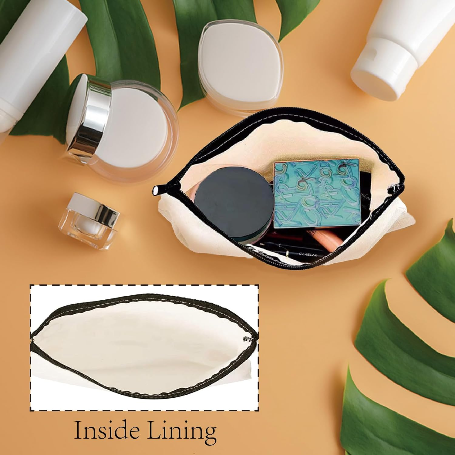 CREATCABIN Panda Makeup Bags Canvas Cosmetic Bag Black White Multi Purpose Case Zipper Pouches Toiletry Travel Storage Purse Portable Storage for Women Graduation Panda Gifts 10X7Inch image number 5