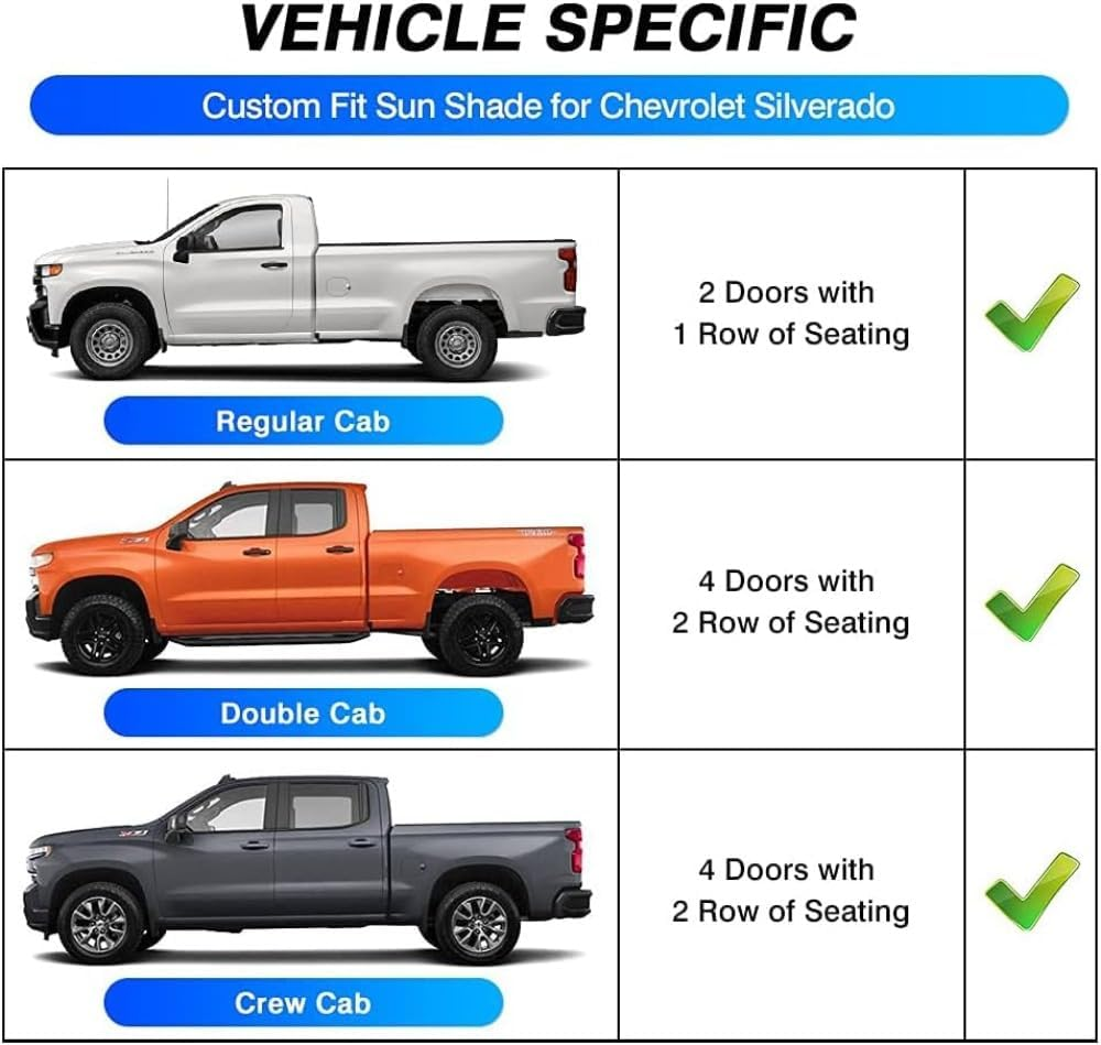Windshield Sun Shade Fit for Chevrolet/Chevy Silverado 1500 2019-2024 2025 Accessories, Foldable Window Shade Sun Visor Blocks UV Rays image number 1