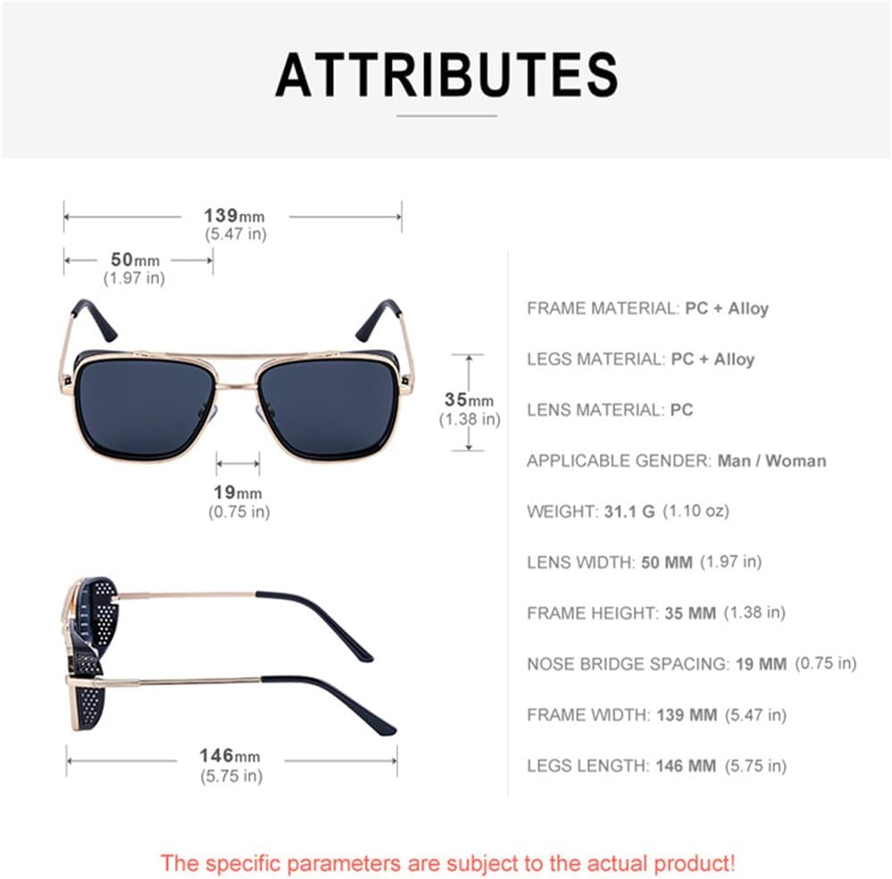 Retro Men'S Steam Punk Sunglasses Square Metal Eyeglass Frame Outdoor Sports Driving Sun Protection