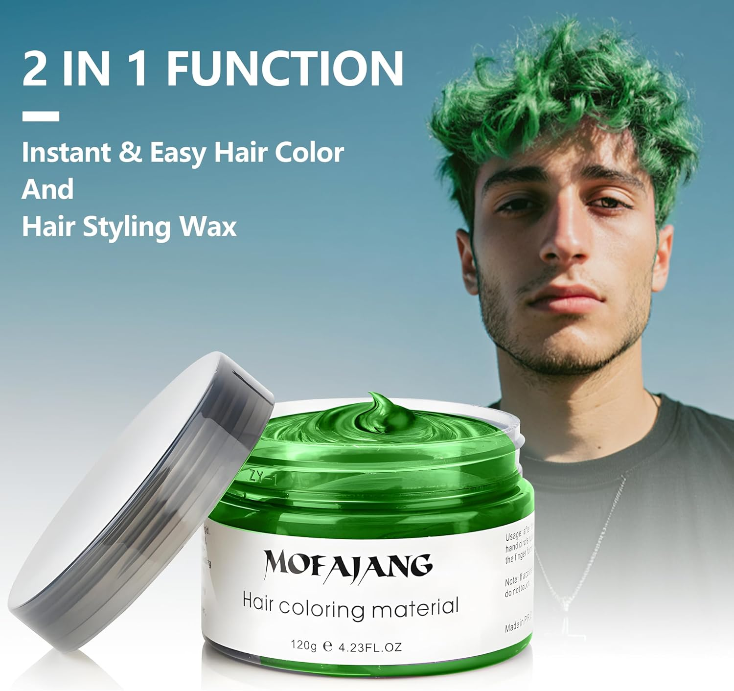 Green Hair Wax Colour, SOVONCARE Temporary Hair Colour Wax Natural Instant Hairstyle Cream for Women & Men Party, Cosplay, Halloween, 4.23 Oz (Green)