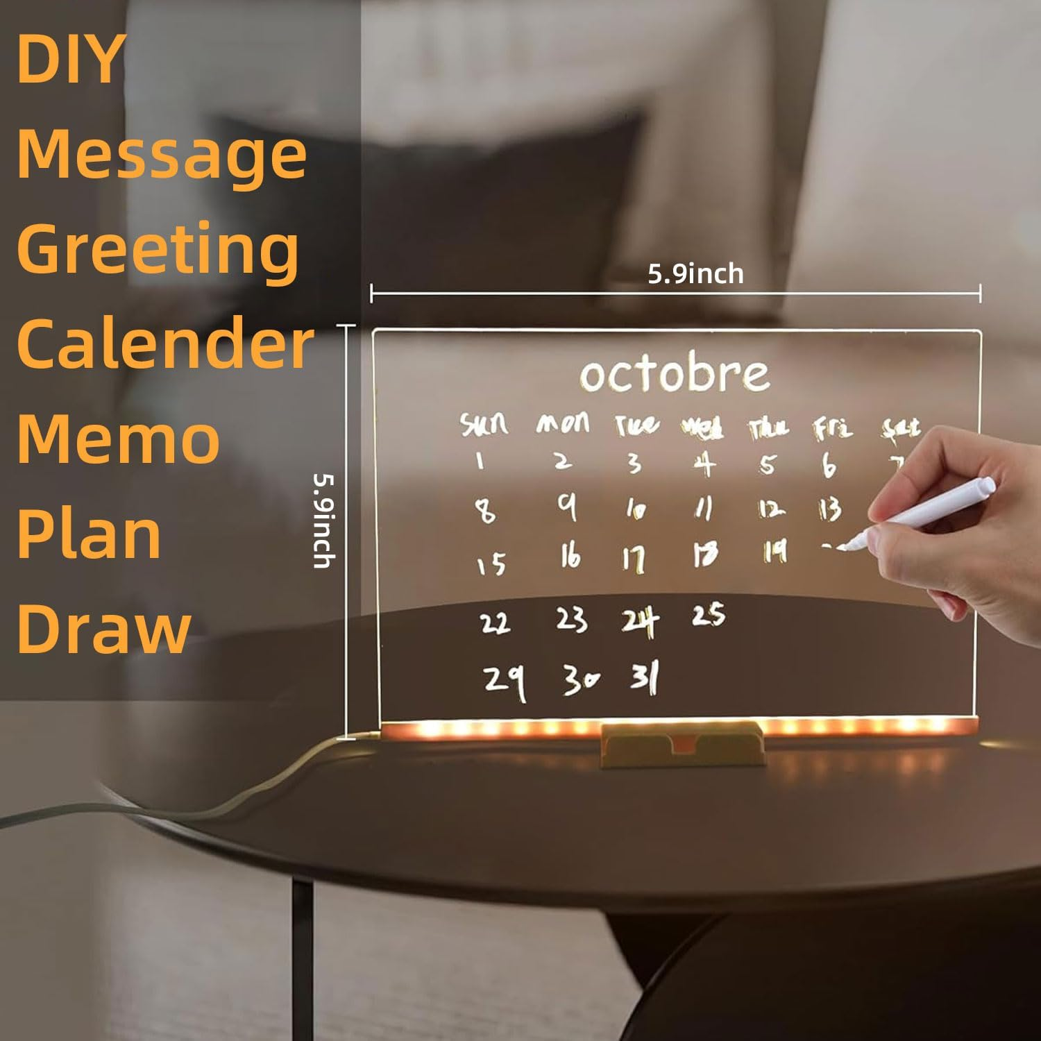 LED Note Board with Colors, Letter Dry Erase Board with 7 Pens, 5.9 X 5.9Inch Acrylic Dry Erase Board with Adjustable Stand Desktop for Office School Home image number 4