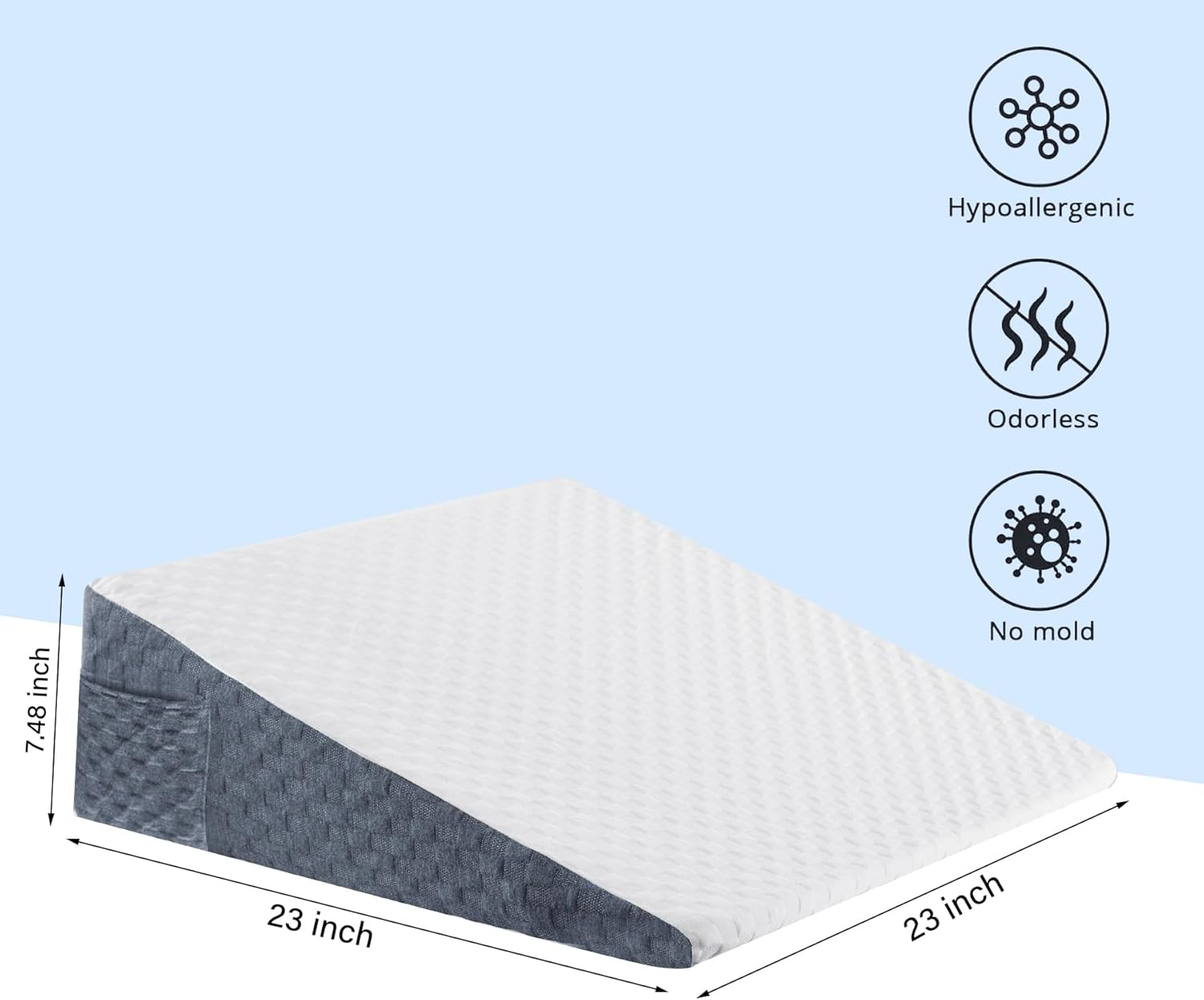 Hogrance Wedge Pillow for Headboard, Memory Foam Bed Wedge Pillow for Acid Reflux Relief, Sleeping, Post Surgery, Back Pain Relief, Snoring image number 5