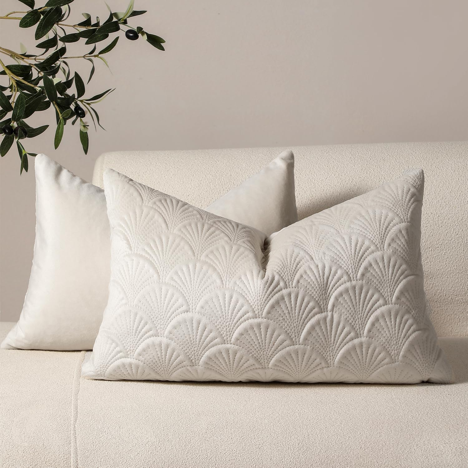 Pack of 2 Velvet Decorative Throw Pillow Covers, Embossed Patterned Couch Cushion Covers Soft Solid Cushion Cases with Invisible Zipper for Sofa Bed Living Room Car Chair Couch Farmhouse Home Decor