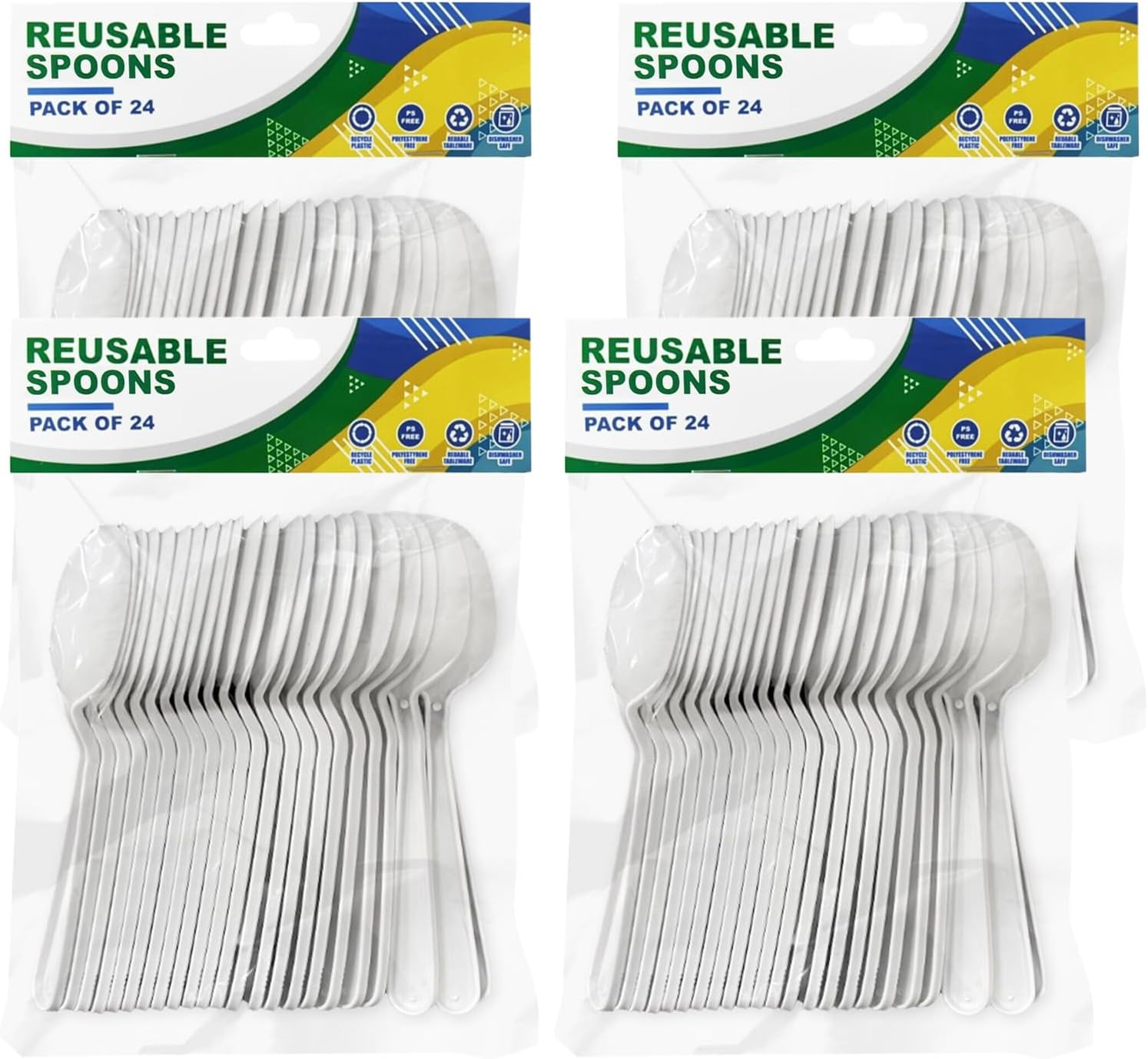 24/96/240 Pieces- Heavy Duty Reusable Plastic Spoons White Cutlery Party Catering (24)