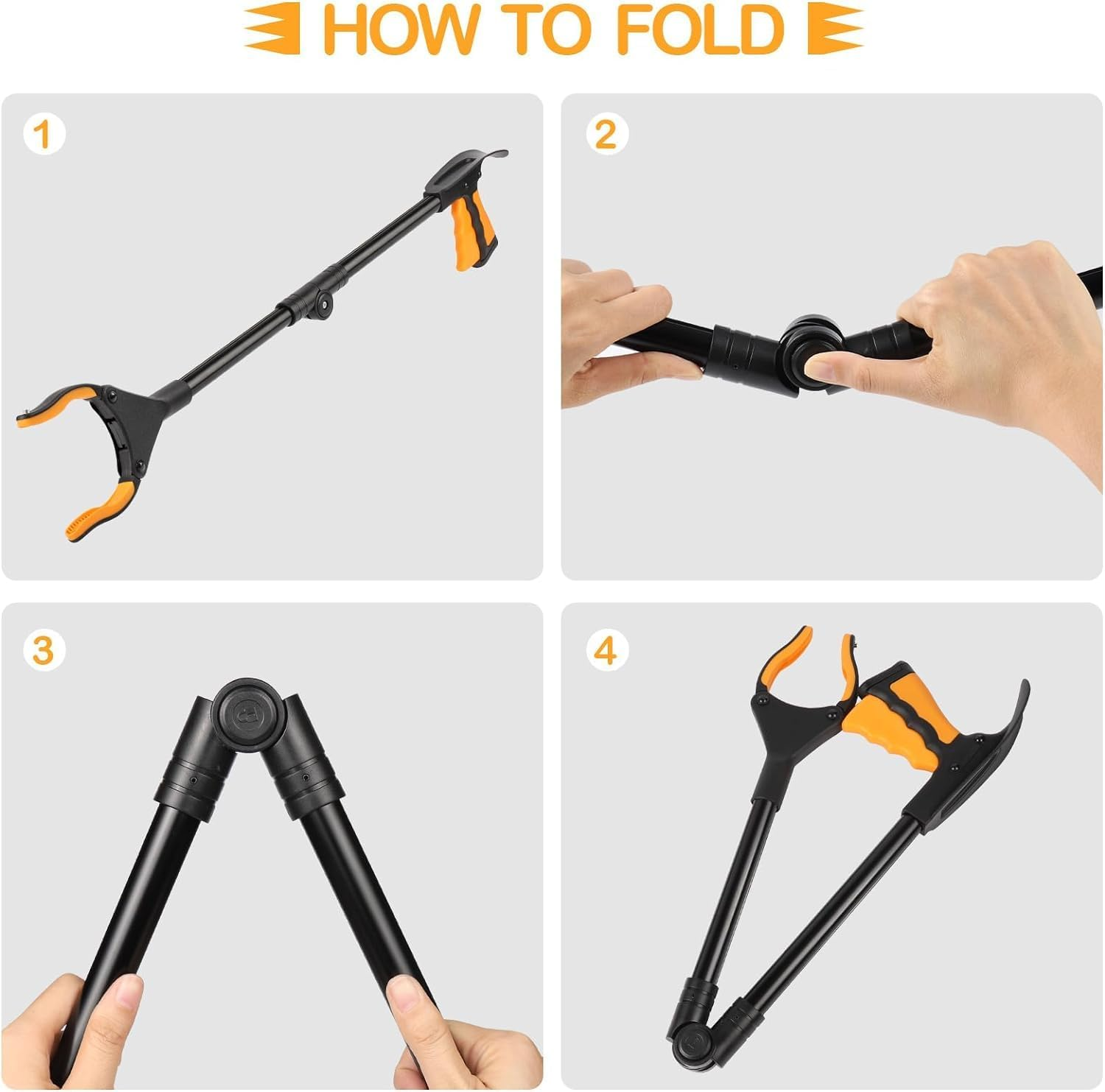 Reacher Grabber Tool, 32" Foldable Grabber Reacher for Elderly, Lightweight Extra Long Handy Trash Claw Grabber, Reaching Assist Tool for Trash Pick Up, Litter Picker, Arm Extension with Shoehorn, Long Reaching Grabber, Designed with Magnet(Black) - Full Blue image number 2