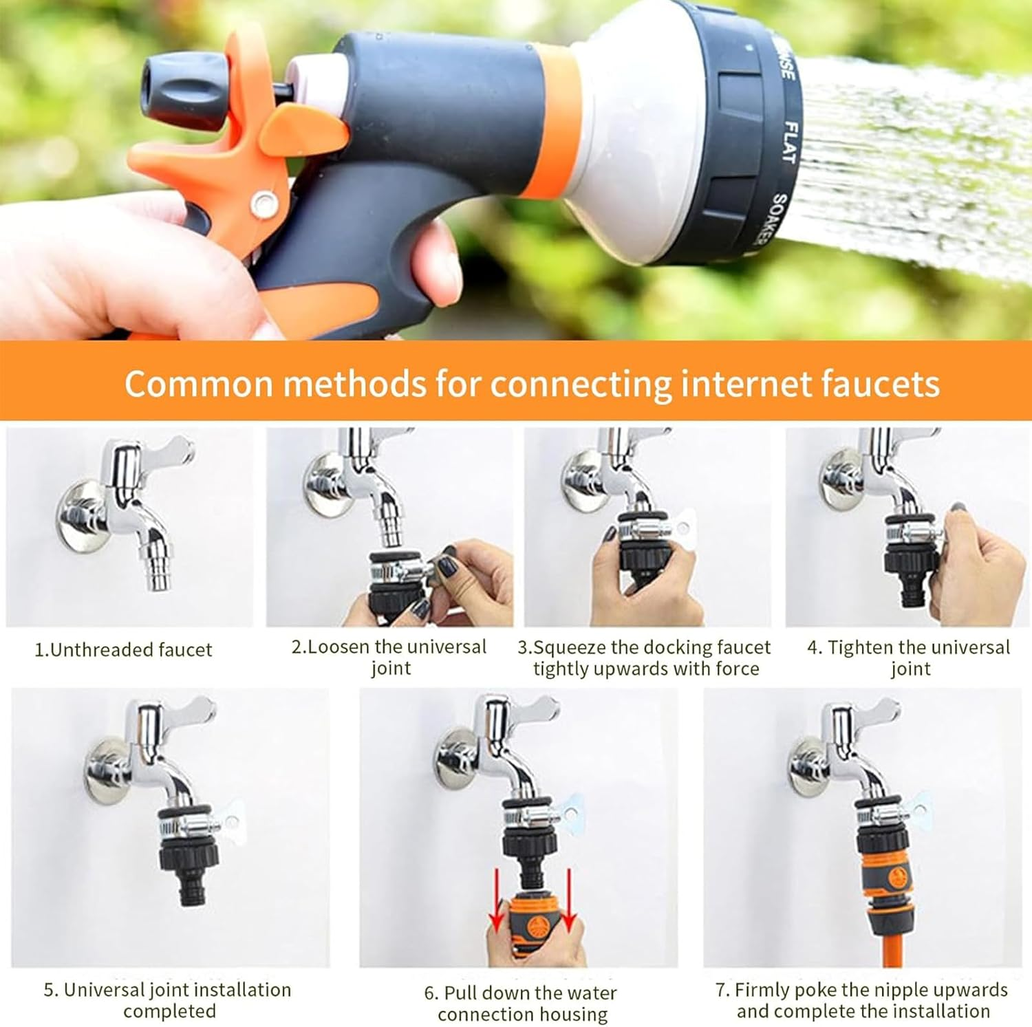 UOEPOWA Garden Hose Spray Nozzle, 8 Modes High Pressure Nozzle Sprayer for Plant Watering, Car and Pet Washing, Sidewalk Cleaning image number 3
