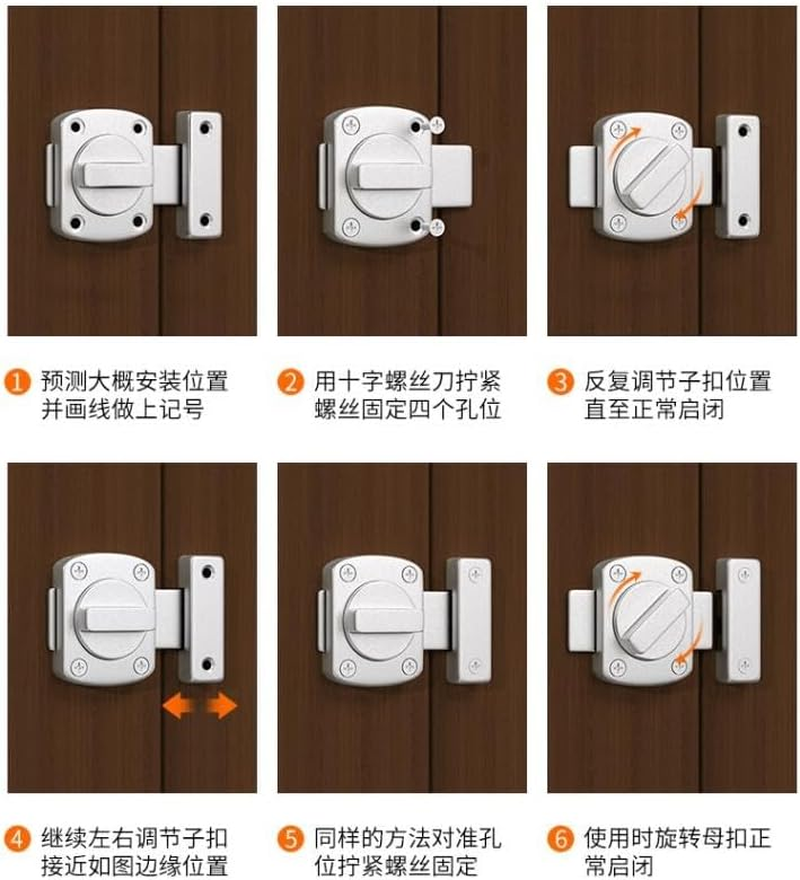 Bolt Latch Bedroom Anti-Lock Buckle Bedroom Door Lock Anti-Theft Door Lock Safety Push-Pull Exposed Bathroom Door Bolt, Suitable for All Kinds of Swing Doors (Brushed Silver) - 1 Lock image number 3