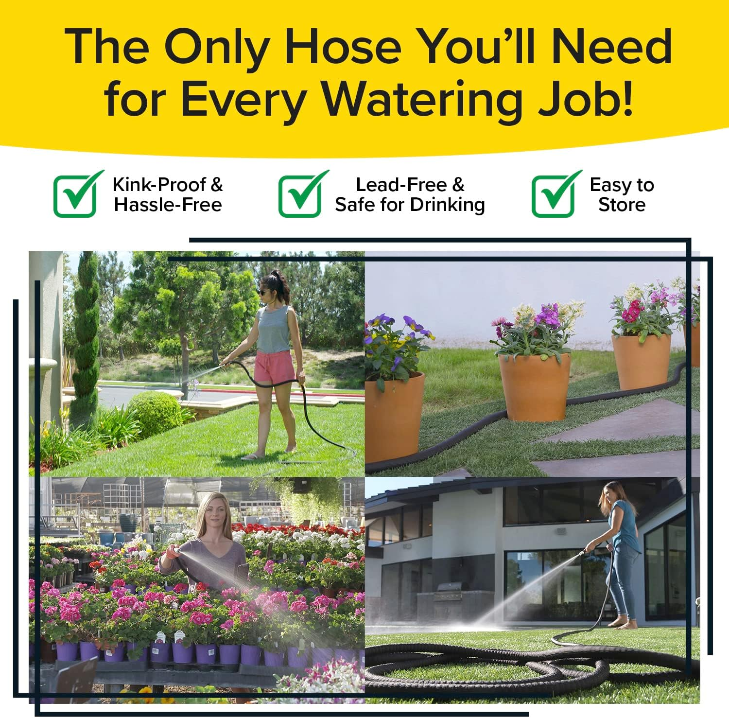 Bulbhead Pocket Hose Original Silver Bullet (75 Ft) Lightweight Water Hose by - Expandable Garden Hose That Grows with Lead-Free Connectors - Safe Drinking Water Hose &ndash; Kink-Resistant, Black image number 3