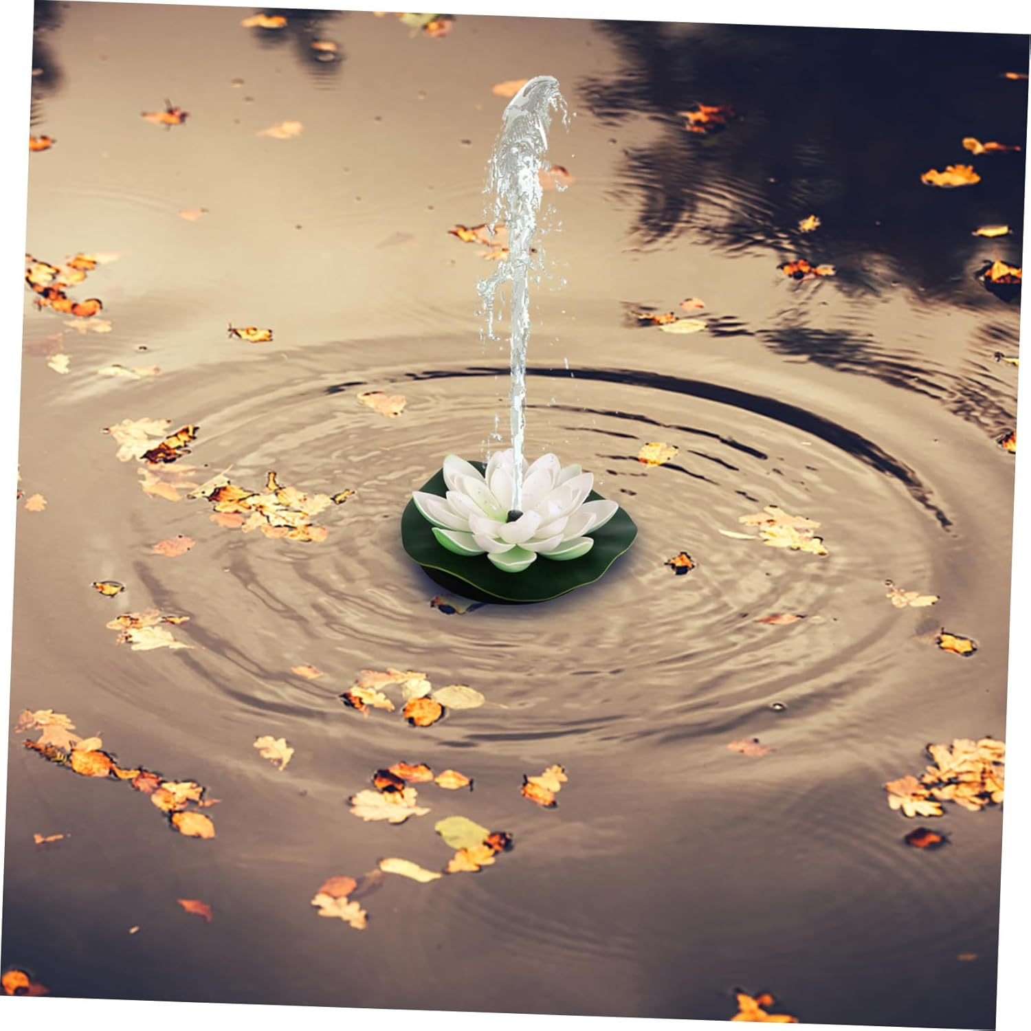 Yardwe Solar Powered Floating Garden Fountain Lotus Flower Pool Decor Outdoor Landscape Water Feature with Nozzle Heads White Design for Fish Bath image number 2