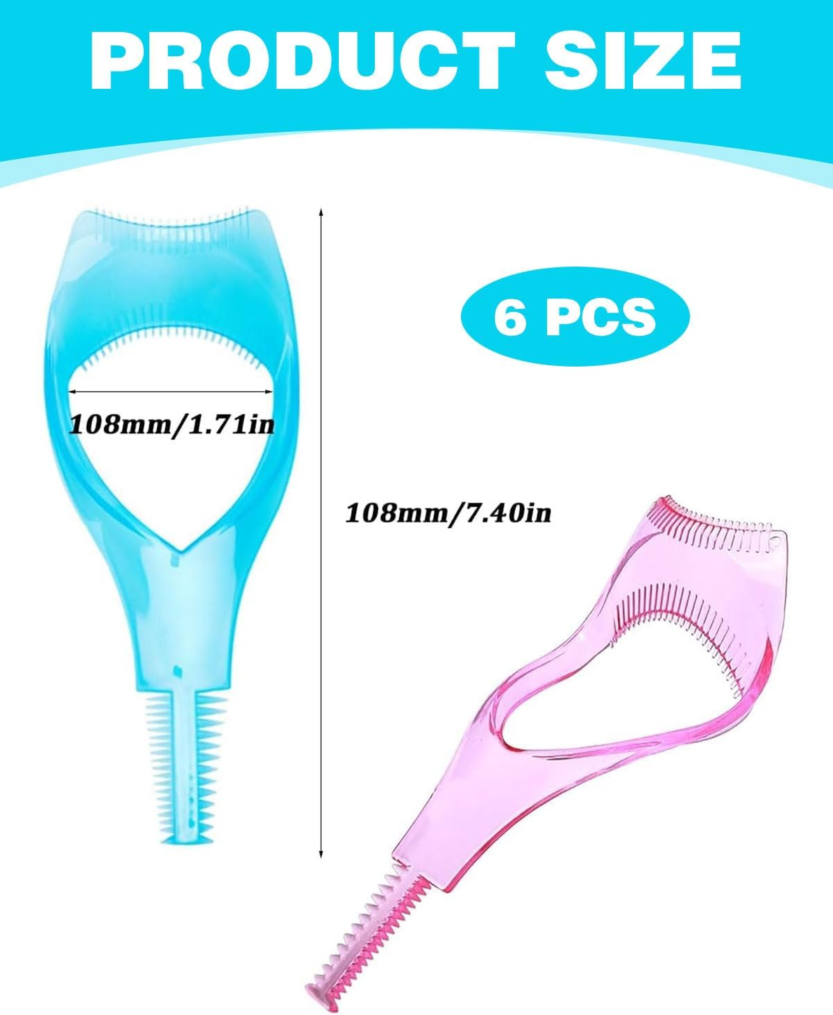 KEMUZ Pack of 6 3-In-1 Mascara Guard Applicator Guide Aid for Upper Lower Eyelashes with Eyelash Comb for Women Girls (Pink + Blue + Red)