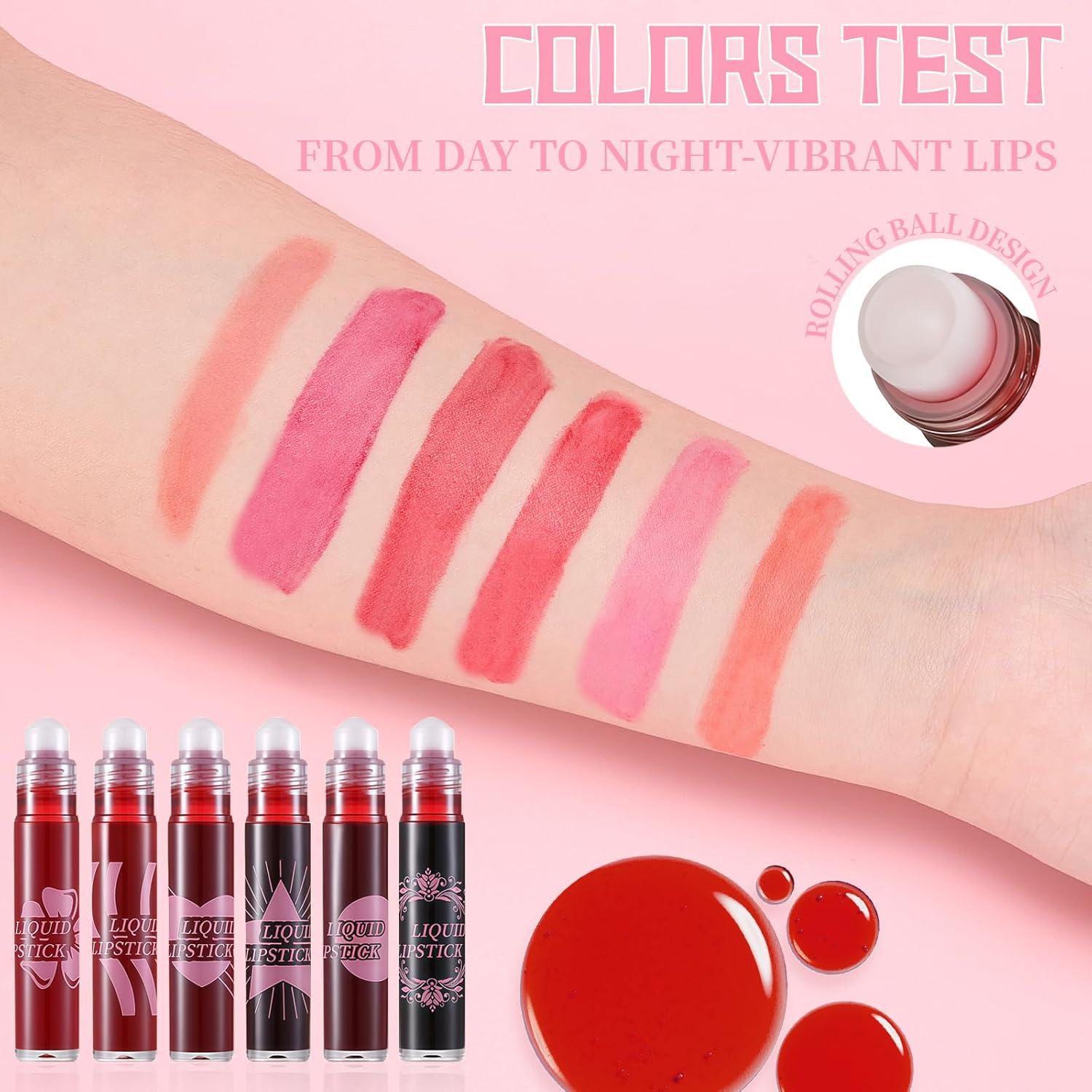 DAGEDA 6 Colors Lip Tint Stain Set, Moisturizing & Lightweight Roll-On Lip Stain, Vibrant Color Lip Tint, Water-Proof, Transfer-Proof, Non-Sticky，High Pigmented Lip Tints for Women image number 1