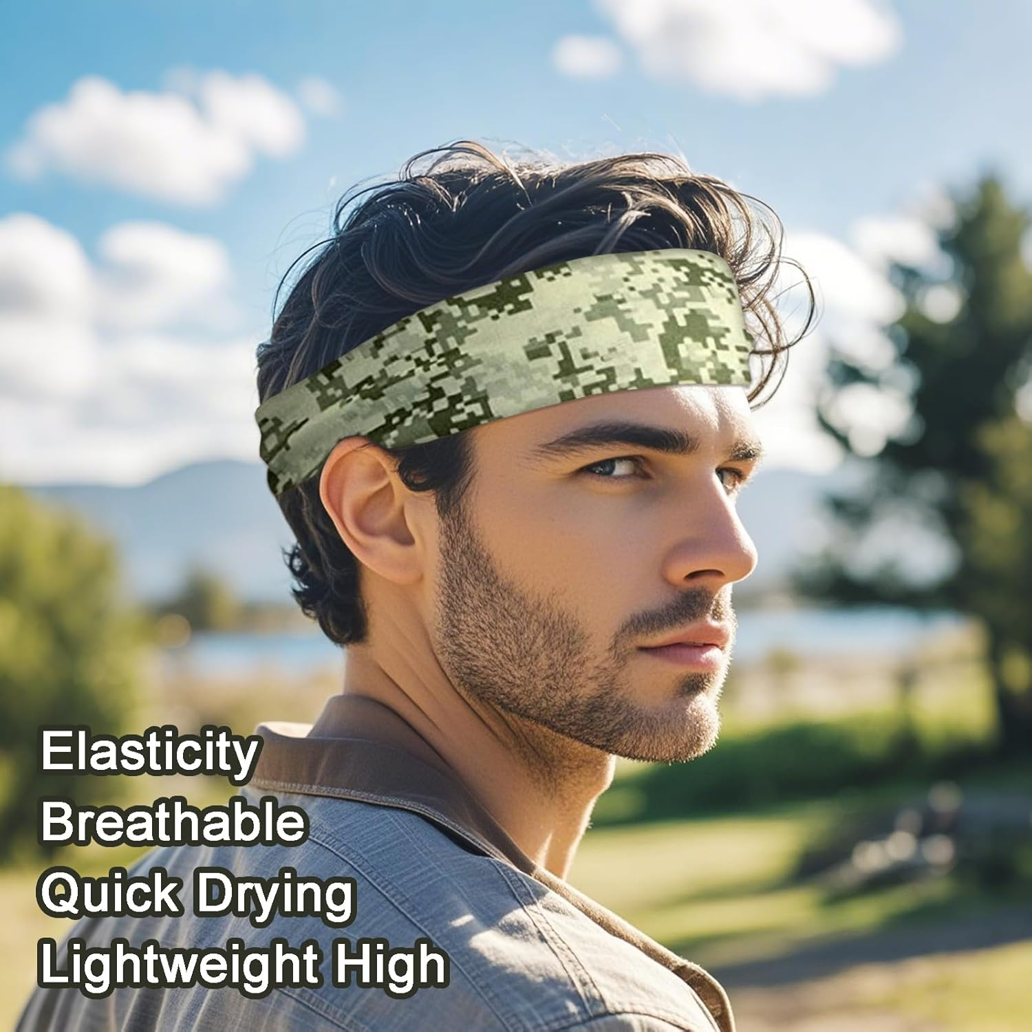 9 Pack Sports Headband for Men Sweat Headband for Men Running Headband Workout Headband Mens Wide Sweatband Stretchy Headband for Cycling Running Football Basketball Yoga Workout