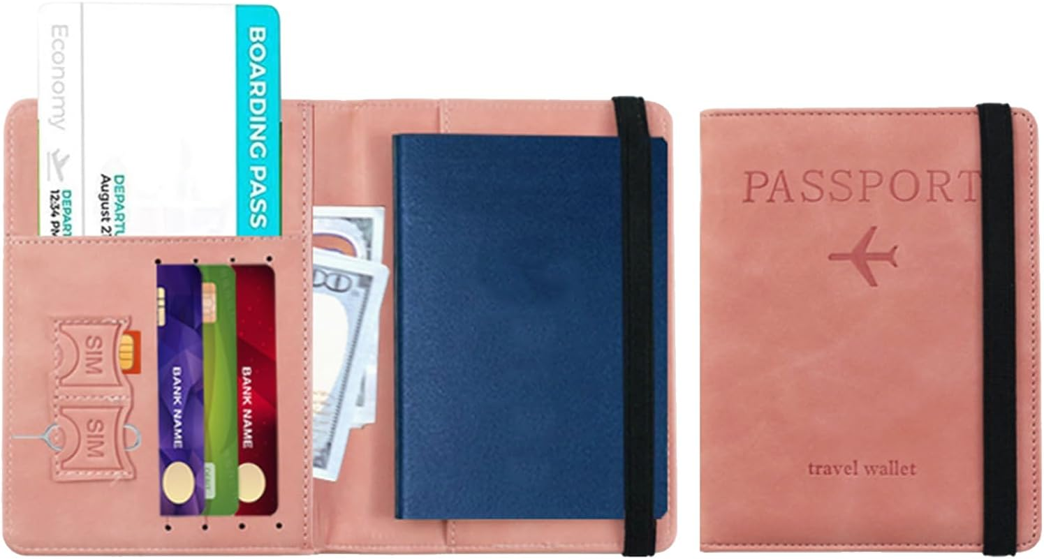 XUNQUCOM PU Leather Strap Passport Case Card Holder Holder ID Bag (Pink) - Black image number 4