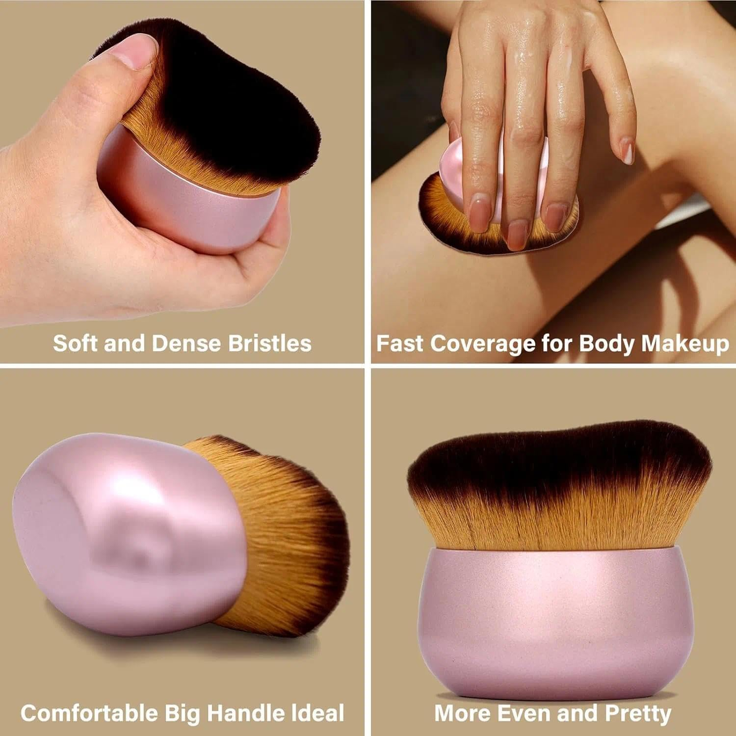 Body Makeup Brush for Self Tanner, Leg Makeup &Bronzer Blend,75 Mm Wide-Headed Kabuki Brush Provides More Even &Pretty Application, Oval Face&Back Makeup Brush, Wet&Dry Use- Pink Rose Gold