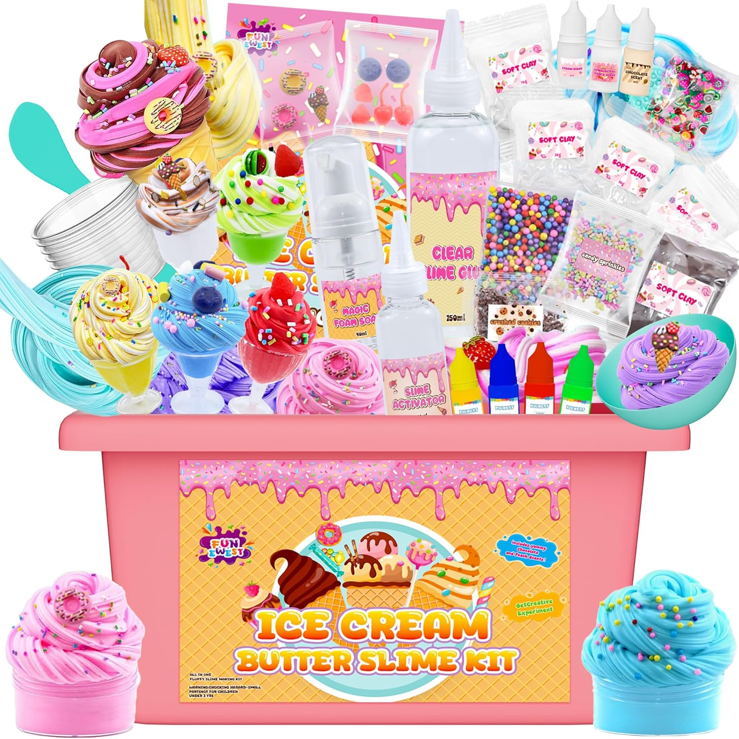Funewest Mini Ice Cream Slime Kit for Girls, Fluffy Butter Slime Making Kit Cloud and Foam Slimes, DIY Kit with 40+ Pieces for Ages 8-12, Fun Gift Idea for Christmas & Easter image number 4