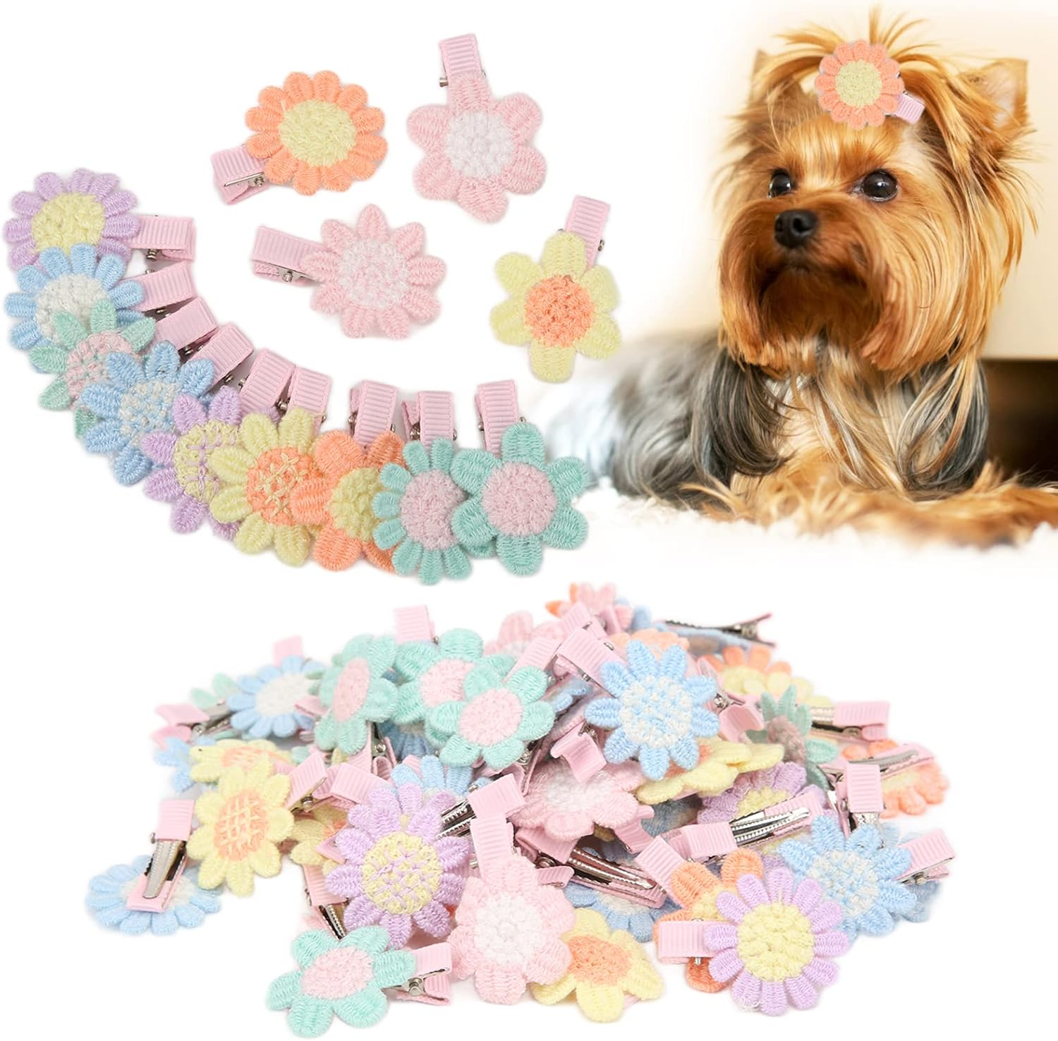 Cute Puppy Supplies Dog Accessories for Small Dogs,Dog Hair Flower Clips,Cute Floral Pet Hair Clips, Six Petal Flower Funny Adorable Decorative Pet Flower image number 6