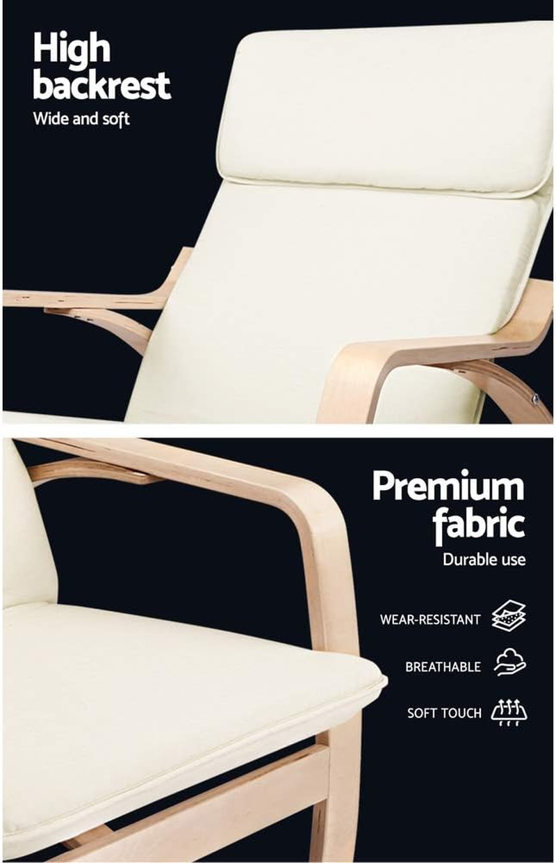 Artiss Rocking Chair Cushion Wooden Armchair Recliner Chairs Lounge Dining Nursing Seat Reading Seating Chaise Lounges Home Living Room Bedroom Furniture, Beige Fabric, with Removable Cover image number 4