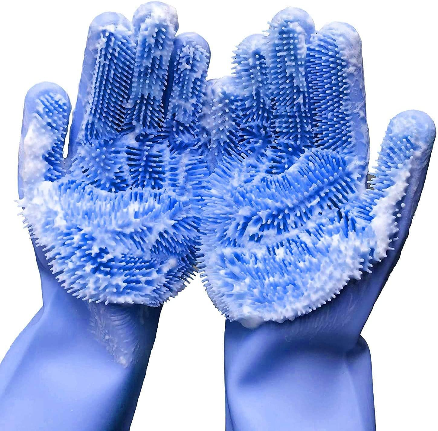 'Forliver Cleaning Gloves Dishwashing Cleaning Scrubber Glove for Housework, Kitchen, Bathroom Cleaning 1 Pair (13.6'' Large)'