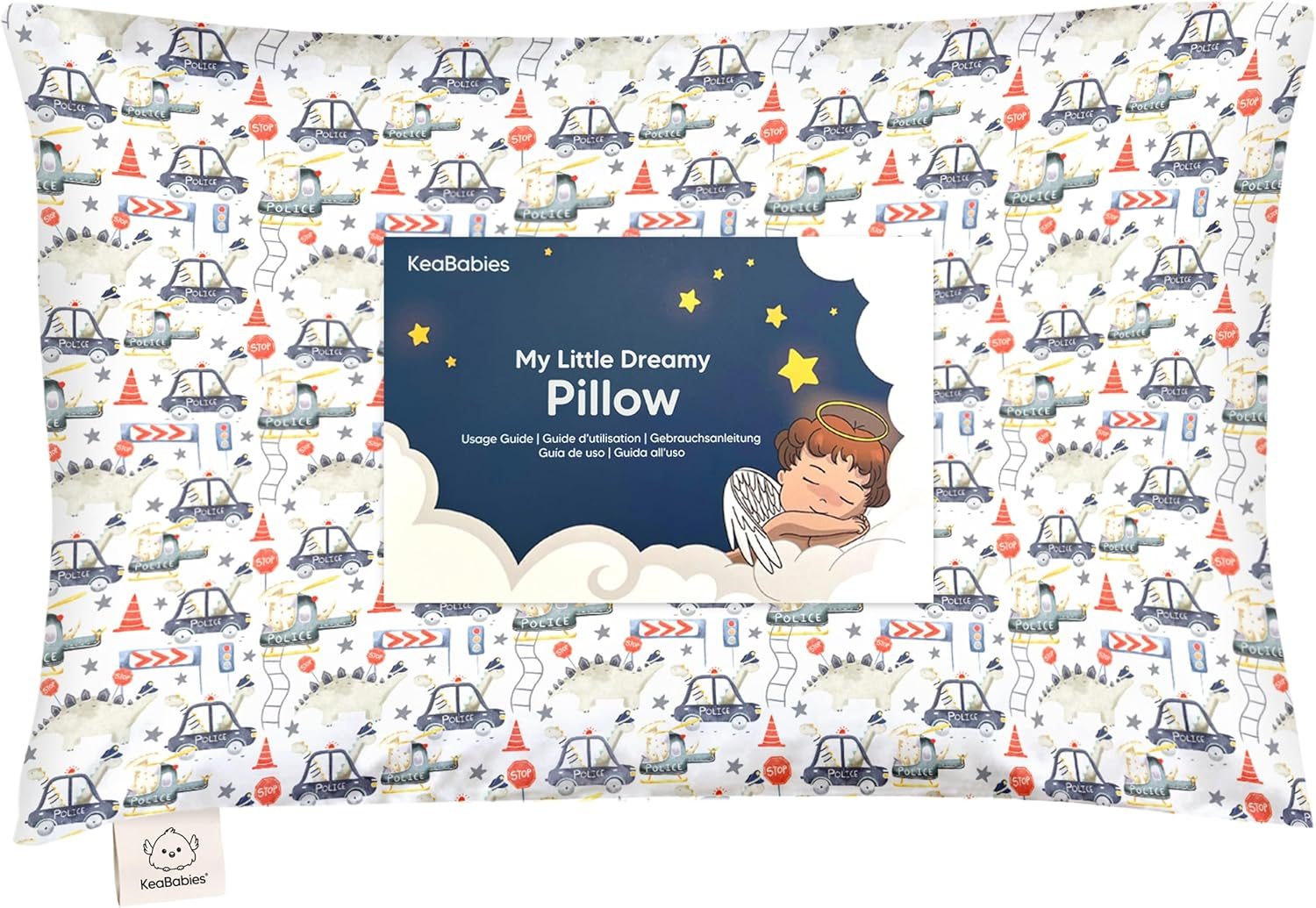 Keababies Toddler Pillow with Toddler Pillowcase, Jumbo 51X35Cm - Soft Organic Cotton Pillow, Kids Pillow for Sleeping, Machine Washable Pillows, Toddler Bed Pillows, Travel Pillow (Racecars)