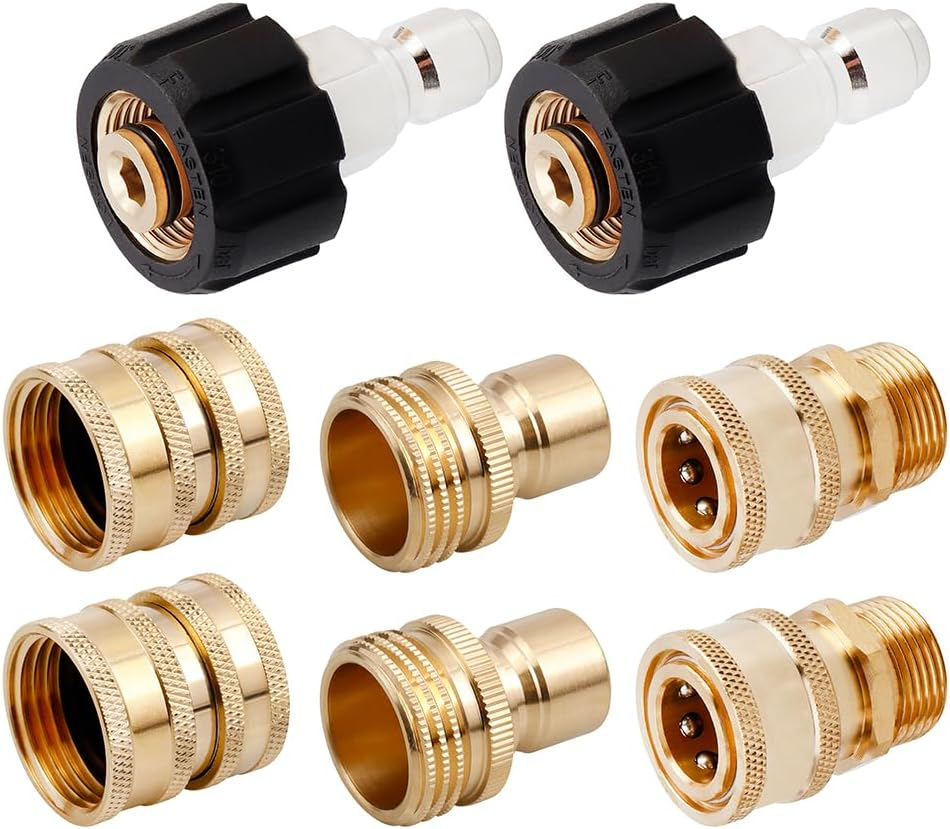 Yakamoz 8 Pack Pressure Washer Adapter Set, M22 Swivel to 3/8'' Quick Connect, 3/4" to Quick Release, Quick Disconnect Kit Suitable for Pressure Cleaning Machine Kit image number 2