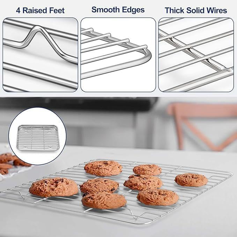 9X6.9 X0.98 Inch Stainless Steel Baking Sheets and Racks Set,Oven Tray and Cooling Grid for Cookies and Meats(Pans + Racks) image number 1