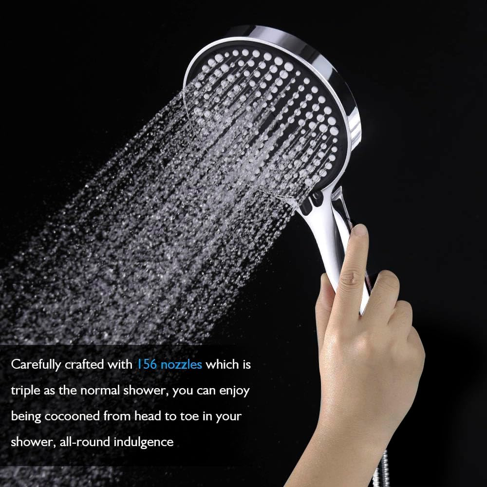 Decaura WELS Handheld Shower Head 3-Mode Spray Massage/Rain/Mix round ABS (Chrome) - Matt Black image number 5